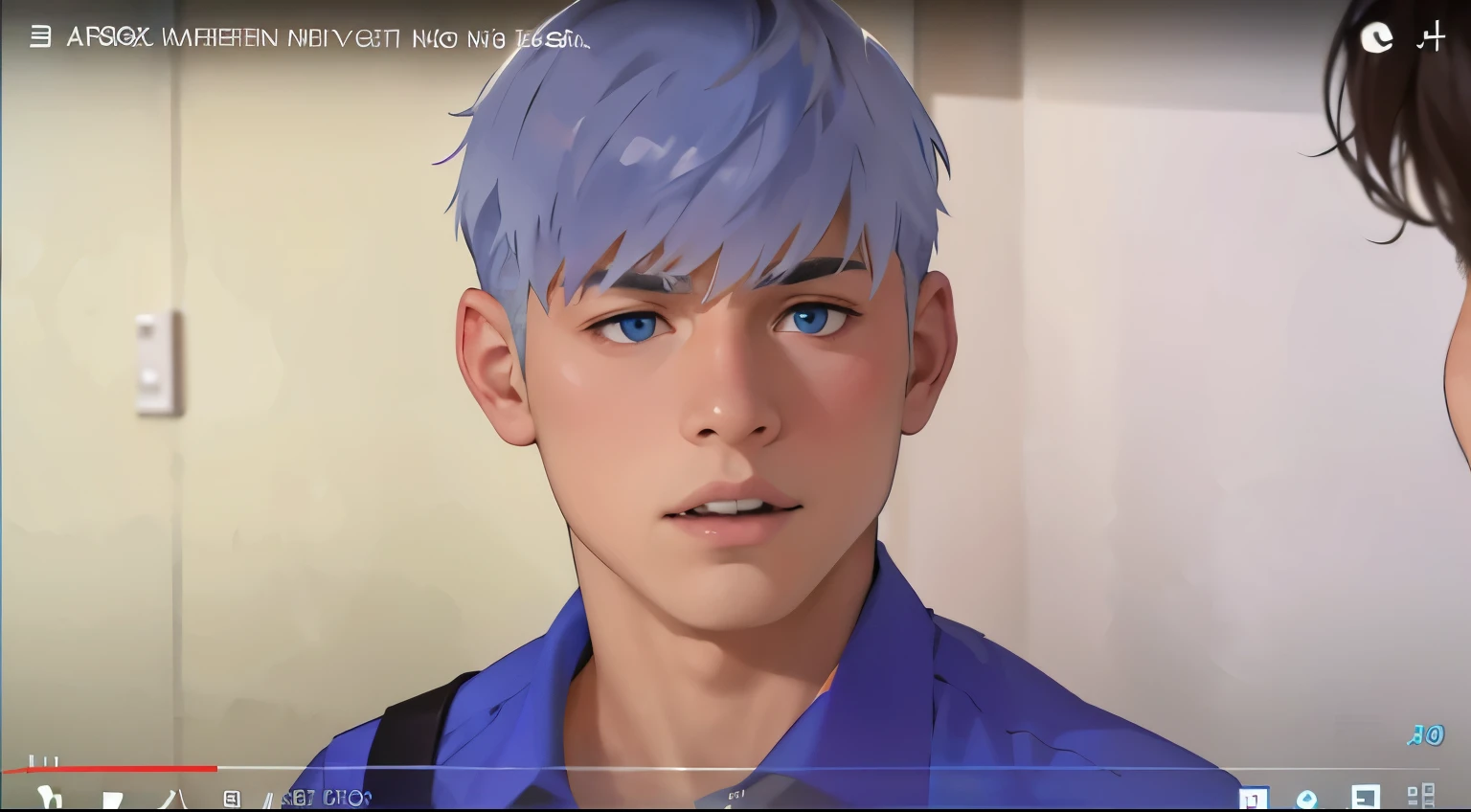 cute 16 year old boy hair color big blue eyes, cabello de color gris esta inseguro nervioso habla con miedo nerviosismo