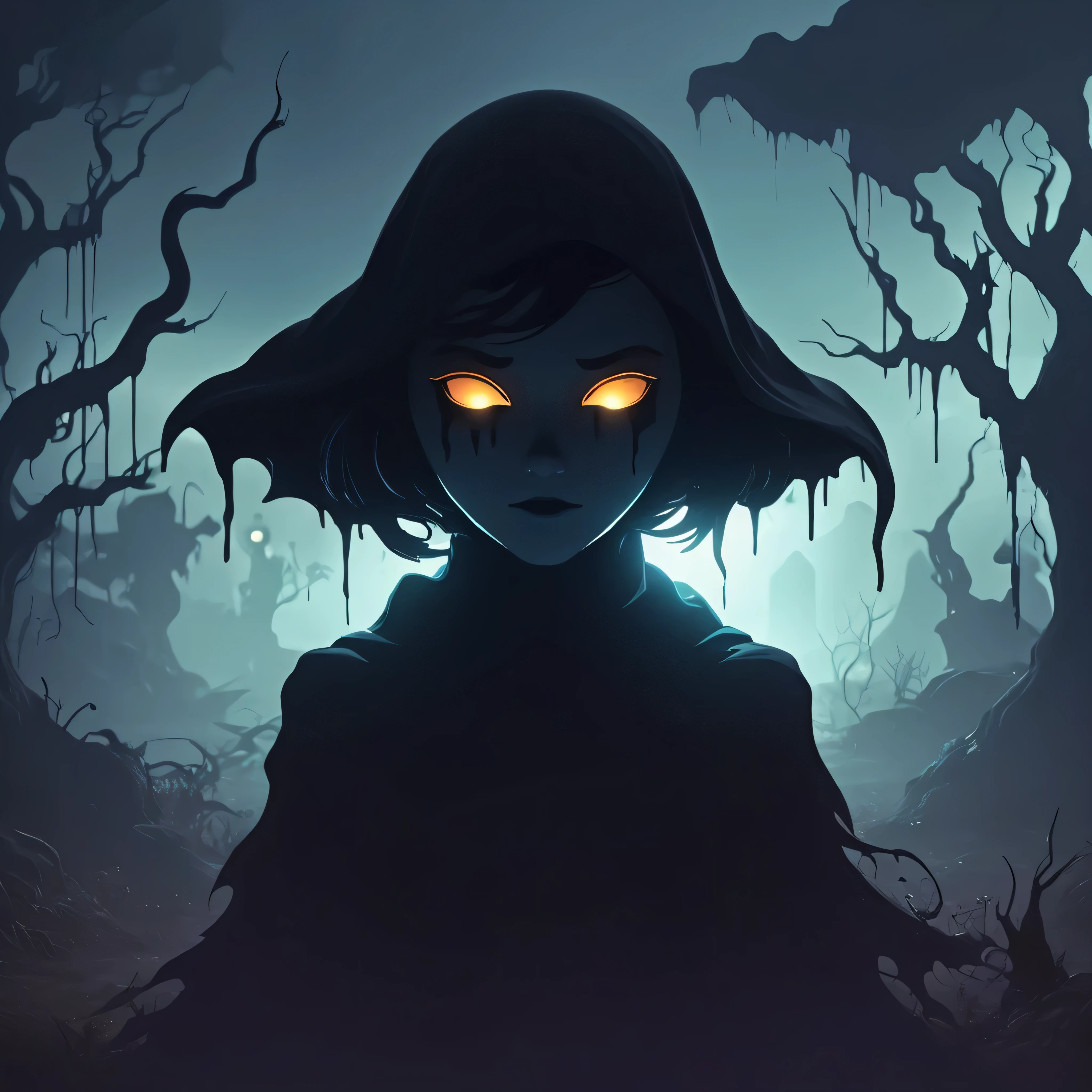 fantasy art shadow, 8K, HD, gloomy colors, dark aura, horror, cartoon style, flat, life elemental, ghost