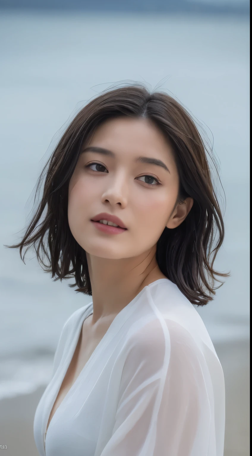 ((Best Quality, 8k, Masterpiece:1.3)), Focus:1.2, Perfect Body Beauty:1.4, Buttocks:1.2, ((Layered Haircut, Breasts:1.2)), (Wet Clothes:1.2) , (Rain, seaside:1.3), Bandeau Dress: 1.1, Highly Detailed Face and Skin Texture, Fine Eyes, Double Eyelids, Whitened Skin, Long Hair, (Shut Up: 1.3)