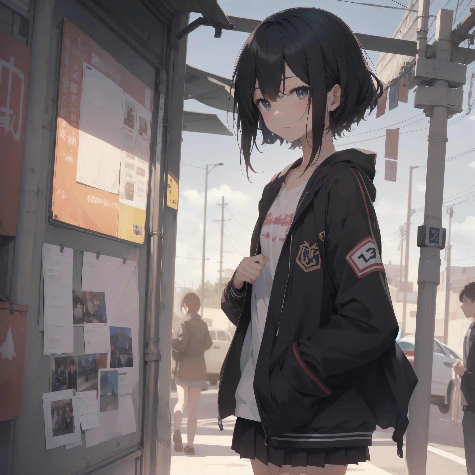 ultra-absurdres-Top quality by art God, ultra-detailed, high resolution, anime moe artstyle, best anime 8k konachan wallpaper, pixiv contest winner, perfect anatomy,break, 1girl, (Please draw a girl walking sleepily to school alone. )break,(Solo,little female, 13-year-old:1.3),Full limbs, complete fingers,a junior high school student, Attractiveness of immature bodies, (very short hair), short cut, flat chest, , small butt, small black eyes, beautiful detailed eyes, well-proportioned iris and pupils, expressive eyes, highres detailed hair, soft expression, school_uniform, pleated skirt,(Detailed Lighting), (Detailed background), in the School commute route. break,super detailed skin, Best cinematic lighting powered by famous artist, 8k,beauty illustration,photoshop_(medium),very aesthetic,break,((artist:core)), artist:fukahire_(ruinon),artist:sekiya asami,artist:kantoku,