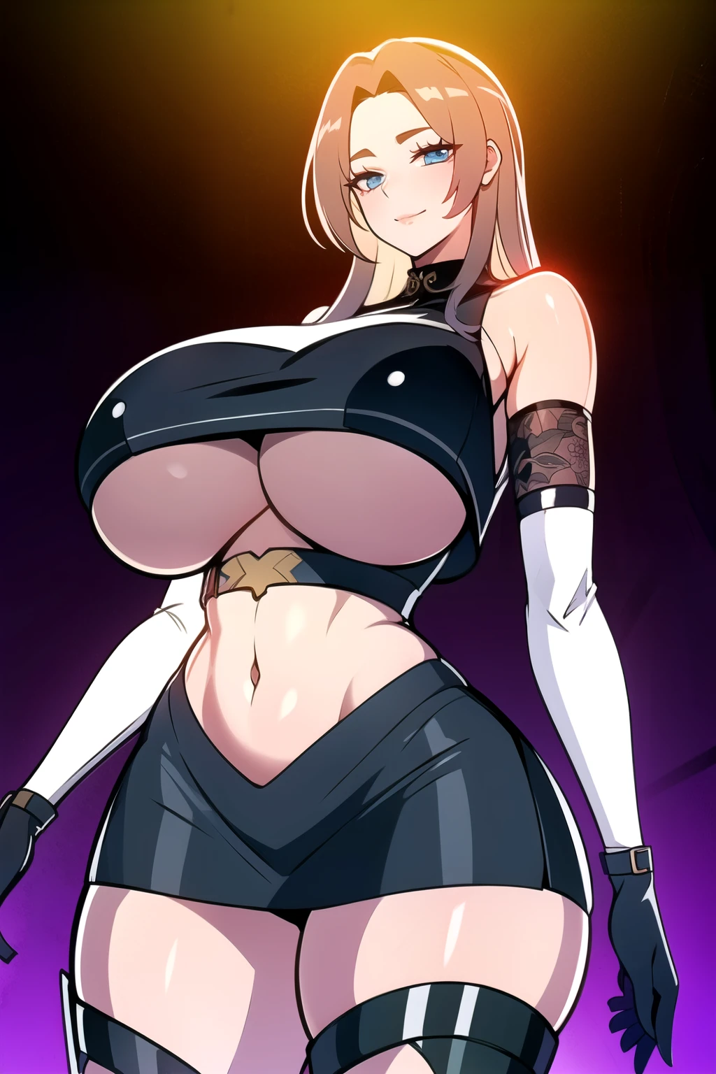 ultra realistic 8k cg, masterpiece, ((ultra detailed background,  intricate detail, highly detailed, fine details best quality, hyperdetailed face)),  ,beautiful lighting, absurdres, BoaHancockV2,  1girl, solo, blond hair, long hair, jewelry, closed mouth, ), ((black crop top : 1.1), (underboob : 1.4), elbow gloves, thigh boots, split skirt,  shoulders, curvy, midriff, curvy, thighs, shiny clothes), blue eyes, complex detailed background, inside, luxury palace), ((cowboy shot)), curvy, (: 1.1),  smile, cowboy shot,