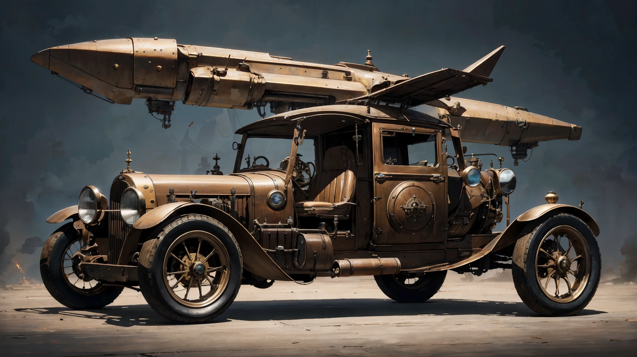 (Masterpiece,32K resolution), best quality, create a steampunk race car, design sheet, subtly illuminate, art behance,Surreal..cute00d
