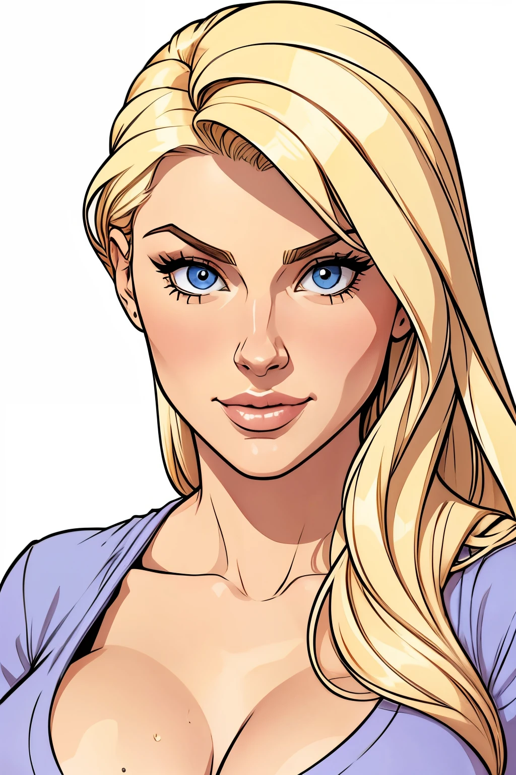 Flat colors, close up, portrait of sexy blonde women, natural beaty, beautiful, casual, large fake breasts, clevage,
simply white background