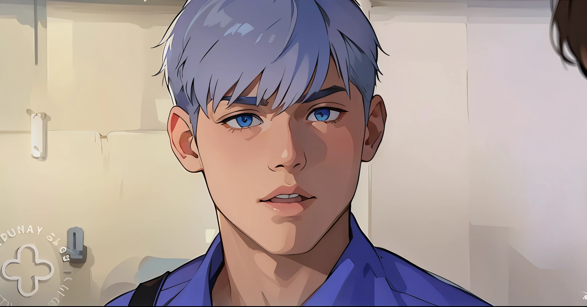 cute 16 year old boy hair color big blue eyes, cabello de color   gris esta inseguro nervioso