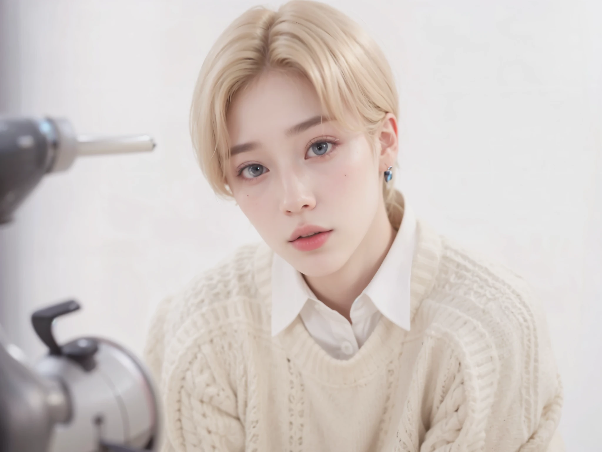 mulher arafa com cabelo colorido sentada em uma mesa, Jung Jaehyun, adorable and pale korean face, pintar ulzzang, Kim Doyoung, com cabelo curto, jossi do blackpink, Hong junho hyung, taejune kim, Ulzzang, o corte Hime, jaeyeon nam, XQC, Parque Jimin, cabelo curto platinado moleca