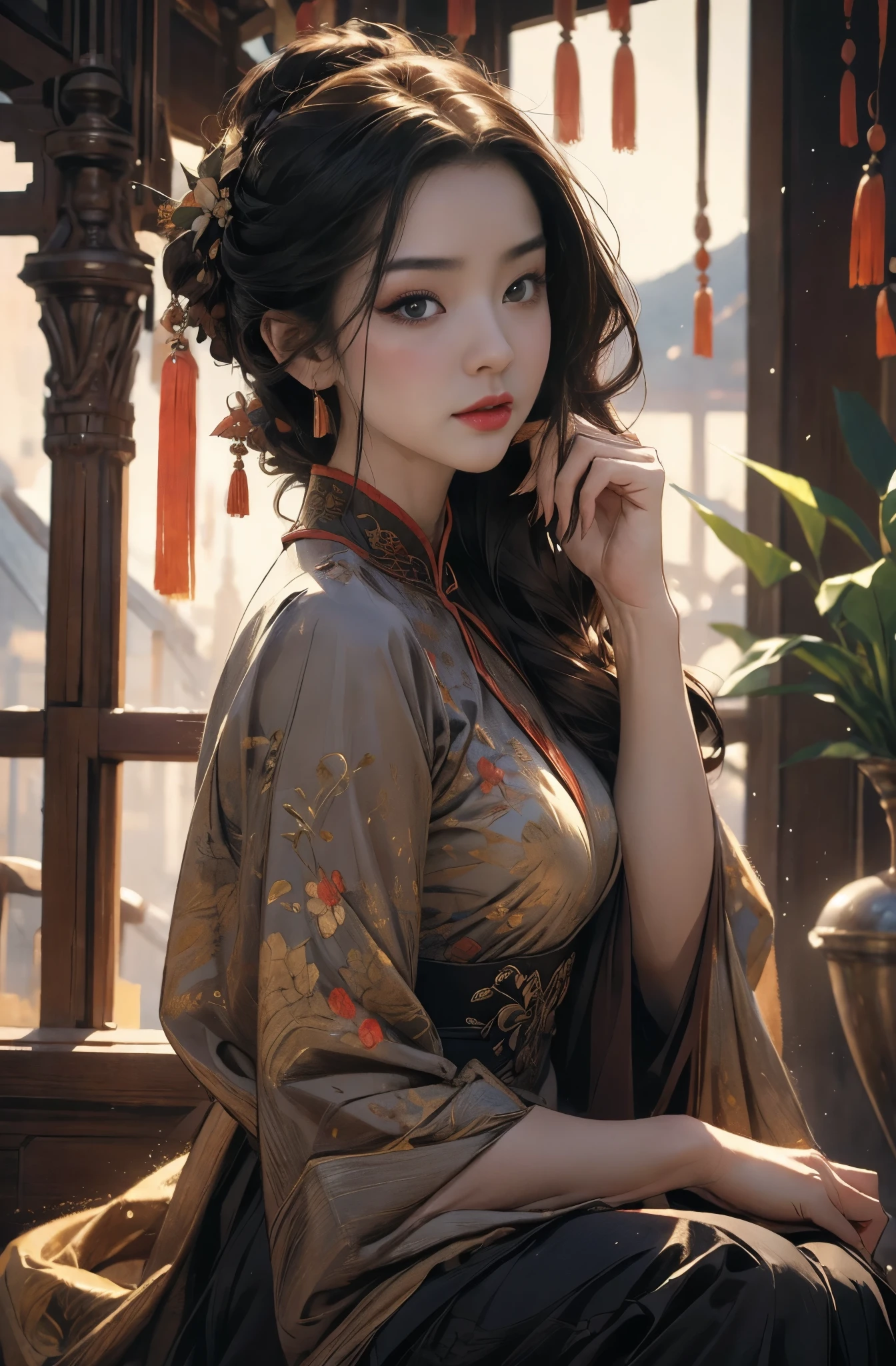 A painting of a beautiful young woman standing quietly, summerside night, beautiful hong kong night view, Million Dollar Night View, Chinese secret agent, talented female spy, First Class Saboteur She is wearing an elegant purple cheongsam......., Works that influenced Chen Yifei, Works that influenced Francesco Hayes, Inspired by Hendrik Terbruggen, Jean＝Works that influenced Auguste Dominique Ingres, Inspired by Liu Jun, Jean＝Works that influenced Auguste Dominique Ingres, highest quality, perfect angle, perfect composition, best shot, official art, cinematic light, figurative art, intense watercolor, watercolor detailed art,Beautiful and expressive paintings, Beautiful artwork illustration, wonderful, cool beauty, clear, Mysterious, highest quality, official art, perfect composition,perfect angle, Perfect light and shadow contrast, perfect shadow, sharp shadow, cinematic light, best shot, women only, sharp outline, melancholy, nostalgia, nostalgia,sharp and long eyes, Very beautiful and delicate eyes, ideal animation,　melancholy, nostalgia, romantic, 1960s, beautiful cityscape, Hong Kong travel diary, sepia colored memories, unforgettable woman, Close-up