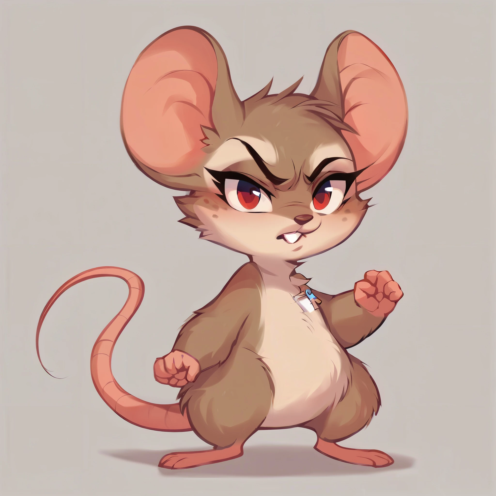 score_9, score_8_up, score_7_up, score_6_up, score_5_up, score_4_up, show accurate, full body, hungry body, simple background, semi anthro, mouse, female mouse, mouse walking on two legs, pin in hand, adventurous, determined look, red eyes,