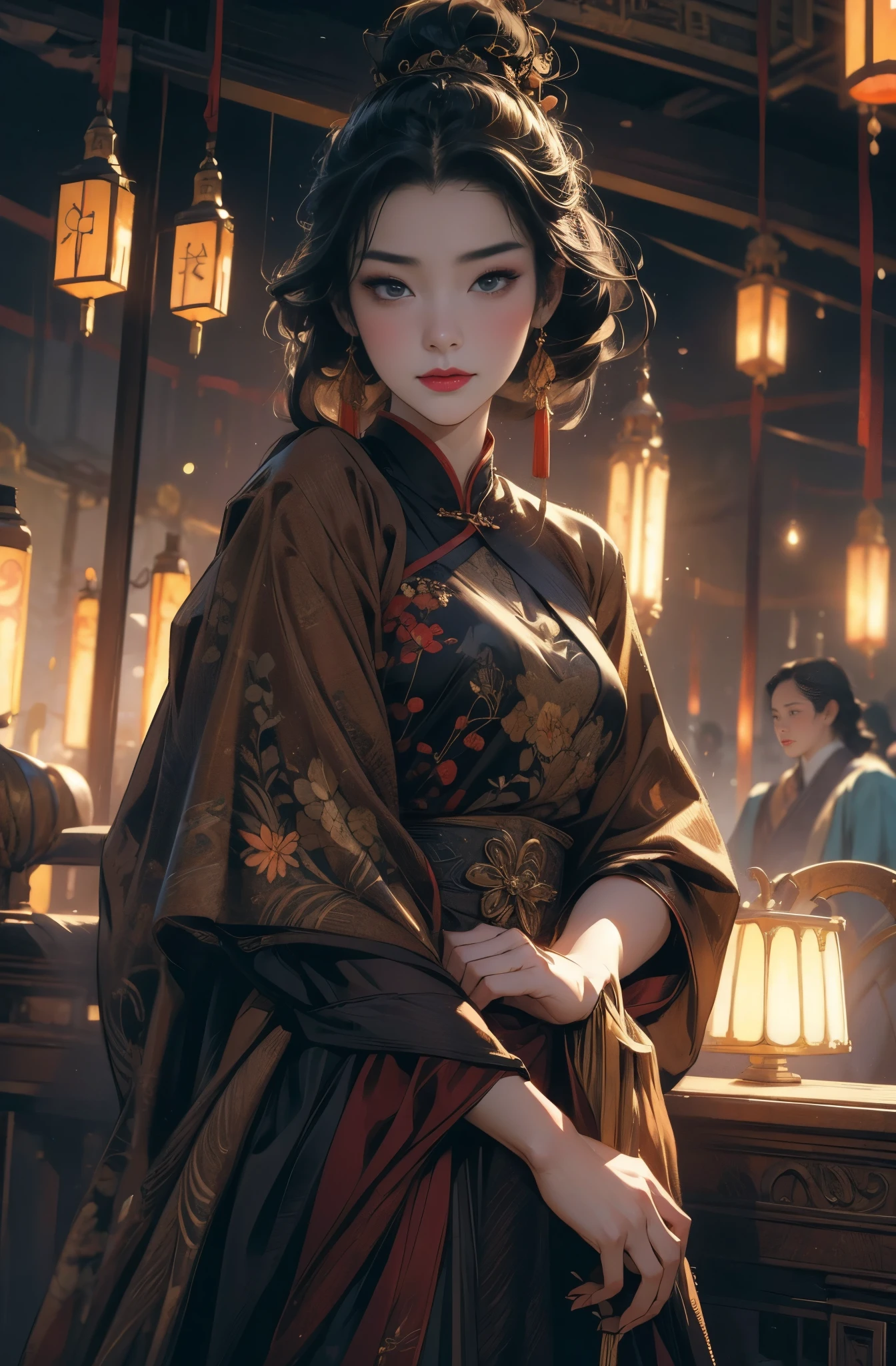 A painting of a beautiful young woman standing quietly, summerside night, beautiful hong kong night view, Million Dollar Night View, Chinese secret agent, talented female spy, First Class Saboteur She is wearing an elegant purple cheongsam......., Works that influenced Chen Yifei, Works that influenced Francesco Hayes, Inspired by Hendrik Terbruggen, Jean=Works that influenced Auguste Dominique Ingres, Inspired by Liu Jun, Jean=Works that influenced Auguste Dominique Ingres, highest quality, perfect angle, perfect composition, best shot, official art, cinematic light, figurative art, intense watercolor, watercolor detailed art,Beautiful and expressive paintings, Beautiful artwork illustration, wonderful, cool beauty, clear, Mysterious, highest quality, official art, perfect composition,perfect angle, Perfect light and shadow contrast, perfect shadow, sharp shadow, cinematic light, best shot, women only, sharp outline, melancholy, nostalgia, nostalgia,sharp and long eyes, Very beautiful and delicate eyes, ideal animation, melancholy, nostalgia, romantic, 1960s, beautiful cityscape, Hong Kong travel diary, sepia colored memories, unforgettable woman, Close-up