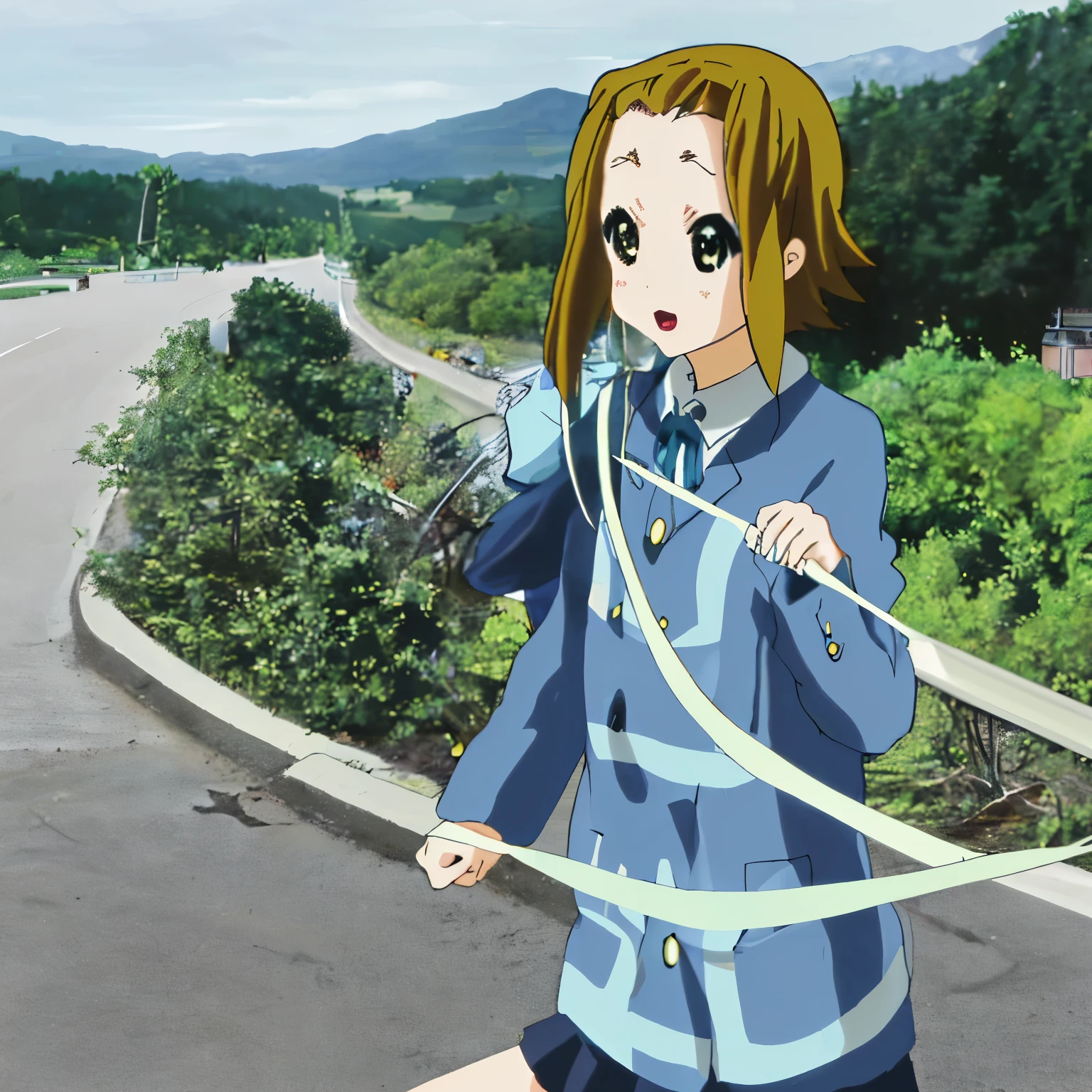 Ritsu tainaka from anime k-on walk along the road