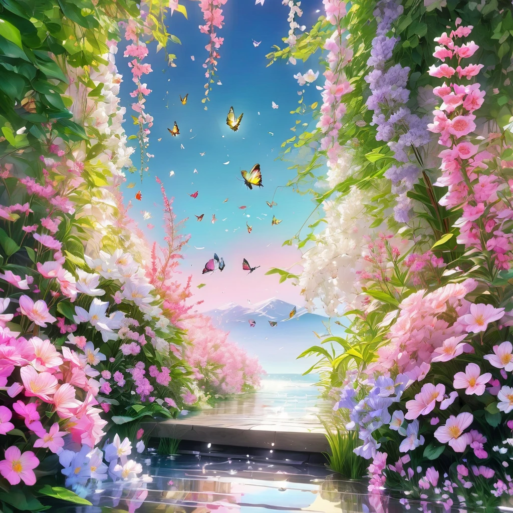 Spring Morning, aesthetic, (best quality,4k,8k,highres,masterpiece:1.2),ultra-detailed,(realistic,photorealistic,photo-realistic:1.37),blooming flowers,blossoming cherry trees,sunlight streaming through the branches,morning dew on the grass,pink and white petals dancing in the air,soft breeze rustling the leaves,newly sprouted green leaves,golden rays of sunshine,lively birds chirping and flying,glistening water droplets on delicate petals,serene atmosphere,fresh and vibrant colors,peaceful and calm setting,tranquil garden,clear blue sky,subtle shadows and reflections,nature awakening with life,tender Spring beauty,whispering whispers of nature,serene and serene scene,sunlit garden filled with delicate fragrance,colorful butterflies flitting about,elegant and dainty butterflies gracefully dancing,delights of Spring,refreshing and joyful ambiance,vivid blooms in every corner,iridescent hummingbirds swiftly hovering,playful bumblebees buzzing amongst the flowers,soft and gentle morning light caressing the garden's beauty,morning mist gradually dissipating,enticing scents of blooming flowers filling the air,bright and cheerful mood,ever-changing Spring colors painting the world,delicate flower petals swaying,creating an enchanting dance,overwhelming sense of rejuvenation and new beginnings.