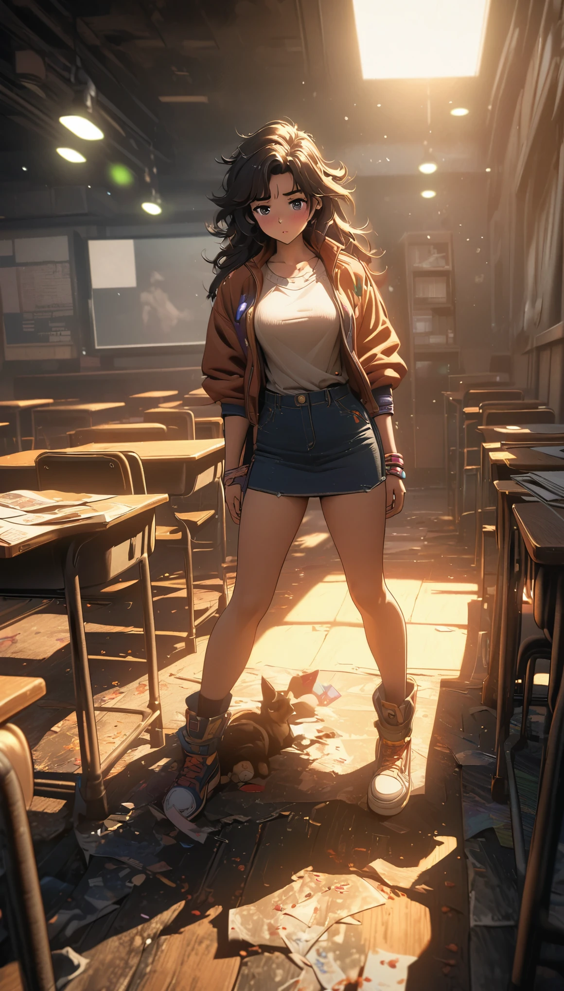 Comic city hunter style,15 year old beautiful girl,classroom,Jie Kang ,double tail,Shy,rich and colorful,Japanese manga artist Tsukasa Hojo'style,depth of field,Overclocked renderer,movie lighting,Ultra-fine,super detailed,complicated,cinematic perspective,CG art,