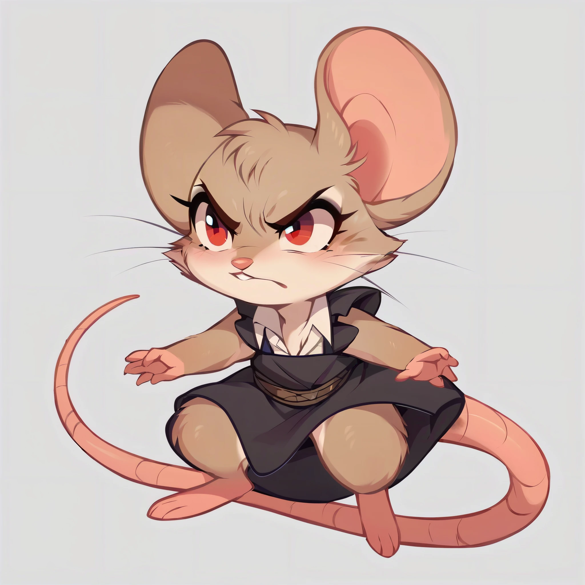 score_9, score_8_up, score_7_up, score_6_up, score_5_up, score_4_up, show accurate, full body, hungry body, simple background, (solo), (semi anthro), mouse, female mouse, mouse walking on two legs, (light brown dull fur), determined look, red eyes,