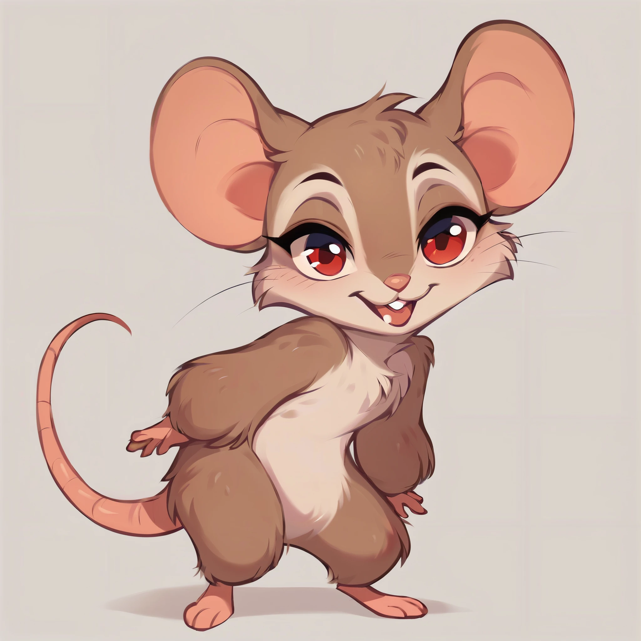score_9, score_8_up, score_7_up, score_6_up, score_5_up, score_4_up, show accurate, full body, hungry body, simple background, (solo), (semi anthro), mouse, female mouse, standing, (light brown dull fur), red eyes,