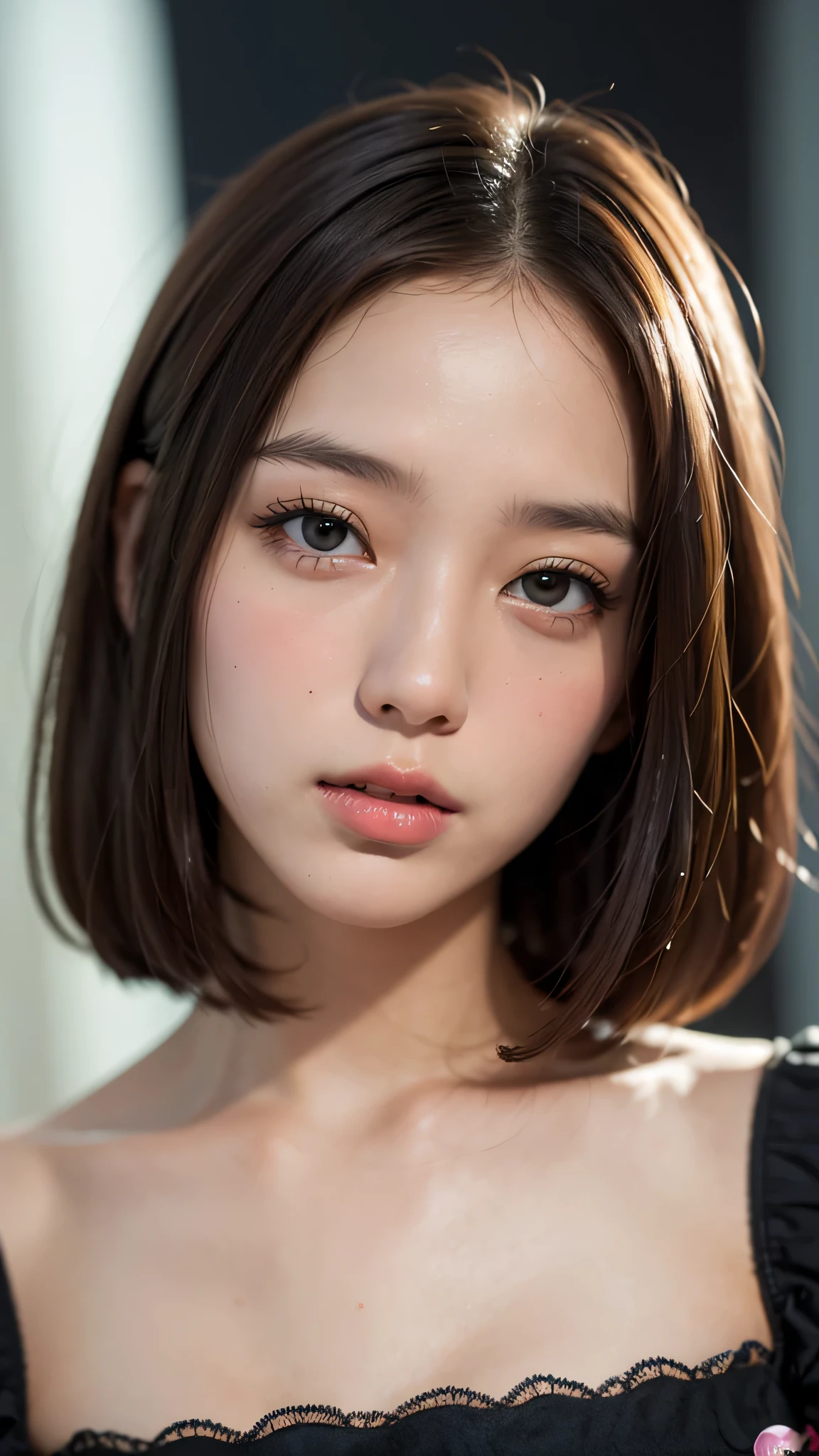 (Singapore:1.5), Close-up, Masterpiece, Top quality, Picture from the waist up, Photorealistic, Face, Incredibly absurd, Beautiful girl, Cute, Short hair, Depth of field, High resolution, Ultra detail, Fine detail, Very detailed, Very detailed eyes and face, Sharp pupils, Realistic pupils, Sharp focus, Cinematic lighting, jewel babydoll clothes