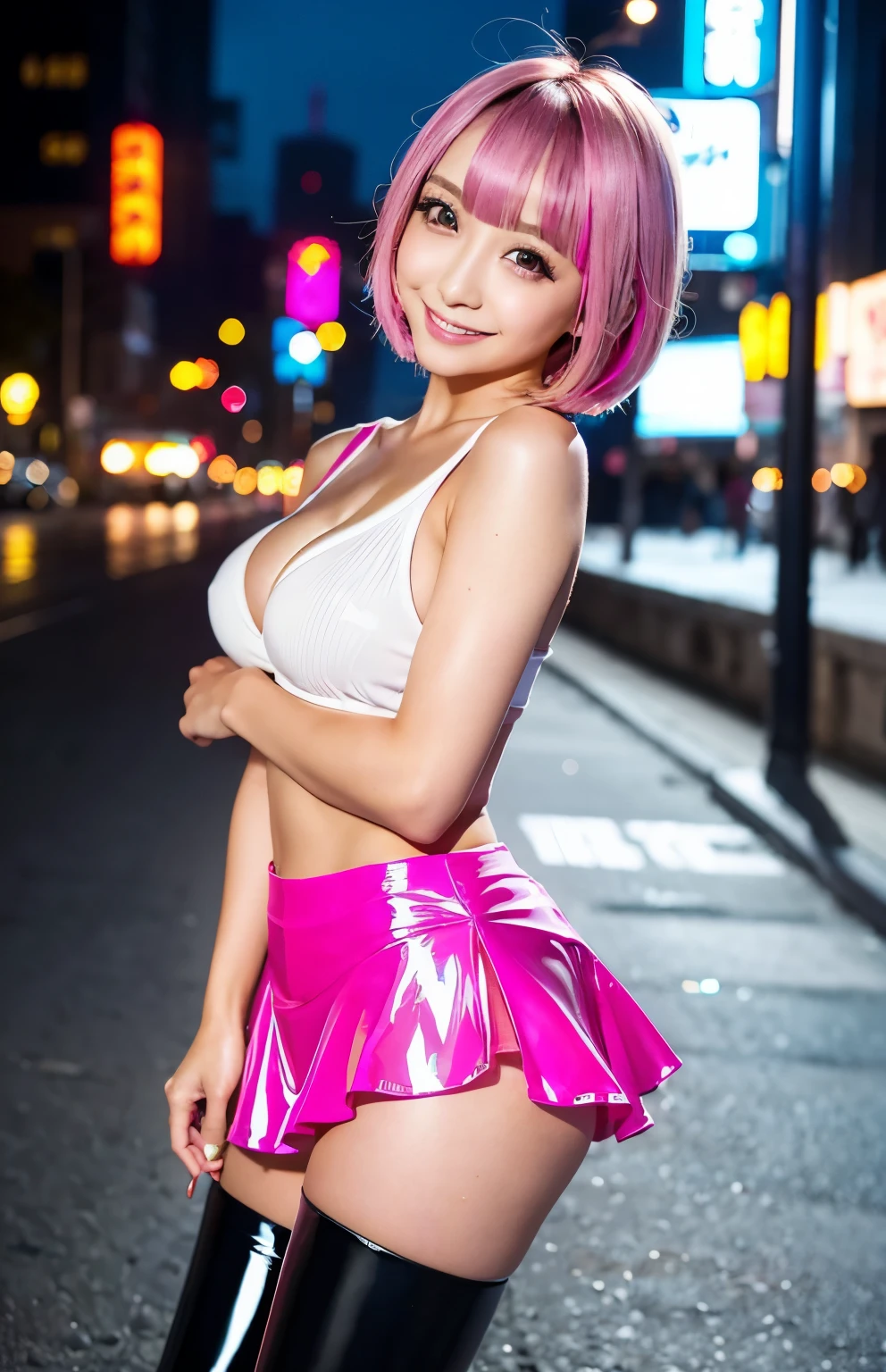 Angelique A very beautiful and cute girl, 緻密でbeautiful目, fine double eyelids, (Big eyes:1.3),(((super short crisp bangs))), (((超short bobヘア))),NSFW、beautifulカンフーアイドル、(((neon hot pinkリップグロス)))、優しいsmile、shiny非常に大きなネックレス(neon fuchsia)、naked middle breasts、shinyshinylatexタイトミニスカート(neon pink)、conceptual art, high quality, realistic, very detailed CG 統合 8k 壁紙, very detailed, High resolutionの生のカラー写真, professional photography, realistic portrait, cinematic light, beautiful, Super detailed, advanced details, (((Bokeh))), Depth of the bounds written,sharp focus, beautiful詳細な顔と目, droopy eyes,break (Skirt only available in one color:スーパーneon pink) , small nose, small mouth, 歯が見える幸せなsmile, Are standing, beautiful feet, (最high quality:1.2), Raw photo, High resolution, perfect details, professional photography, professional lighting, strong body lighting,outdoor,beautiful feet,魅惑的なsmile,latex,raise your legs,huge breasts,disproportionate breasts、japanese goddess, Glossy skin,ゴージャスなJapaneseモデル,shiny,shiny,slimy,(shinyサイハイブーツ:1.2),inner quilt,smile 、M-shaped spread legs, angry expression, Bad mood,, Knee-high boots, long tongue,beautiful girl 、porn video covers,(vulgar), tanned black gal perfect for orgy sex friend, group shot,((very short bob))、(((super short bangs)))、 butt 、Erotic、(short bob)、((VeryShort[)、((bowl cut))、beautiful woman、Japanese、korean model、((super short bob))、(bangs)、female idol、sleeping in bed、shiny非常に大きなイヤリング(neon hot pink)、shiny非常に大きなネックレス(neon hot pink)、((shinyshinylatexロング手袋(neon hot pink)))、((shinyshinylatexのタイトなチョーカー(neon hot pink)))、((shinyshinylatexのタイトなストラップレストップ(neon hot pink)))、((shinyshinylatexタイトミニスカート(neon hot pink)))、conceptual art, high quality, realistic, very detailed CG 統合 8k 壁紙, very detailed, High resolutionの生のカラー写真, professional photography, realistic portrait, cinematic light, beautiful, Super detailed, advanced details, (((Bokeh))), Depth of the bounds written、smug with a seductive smile,