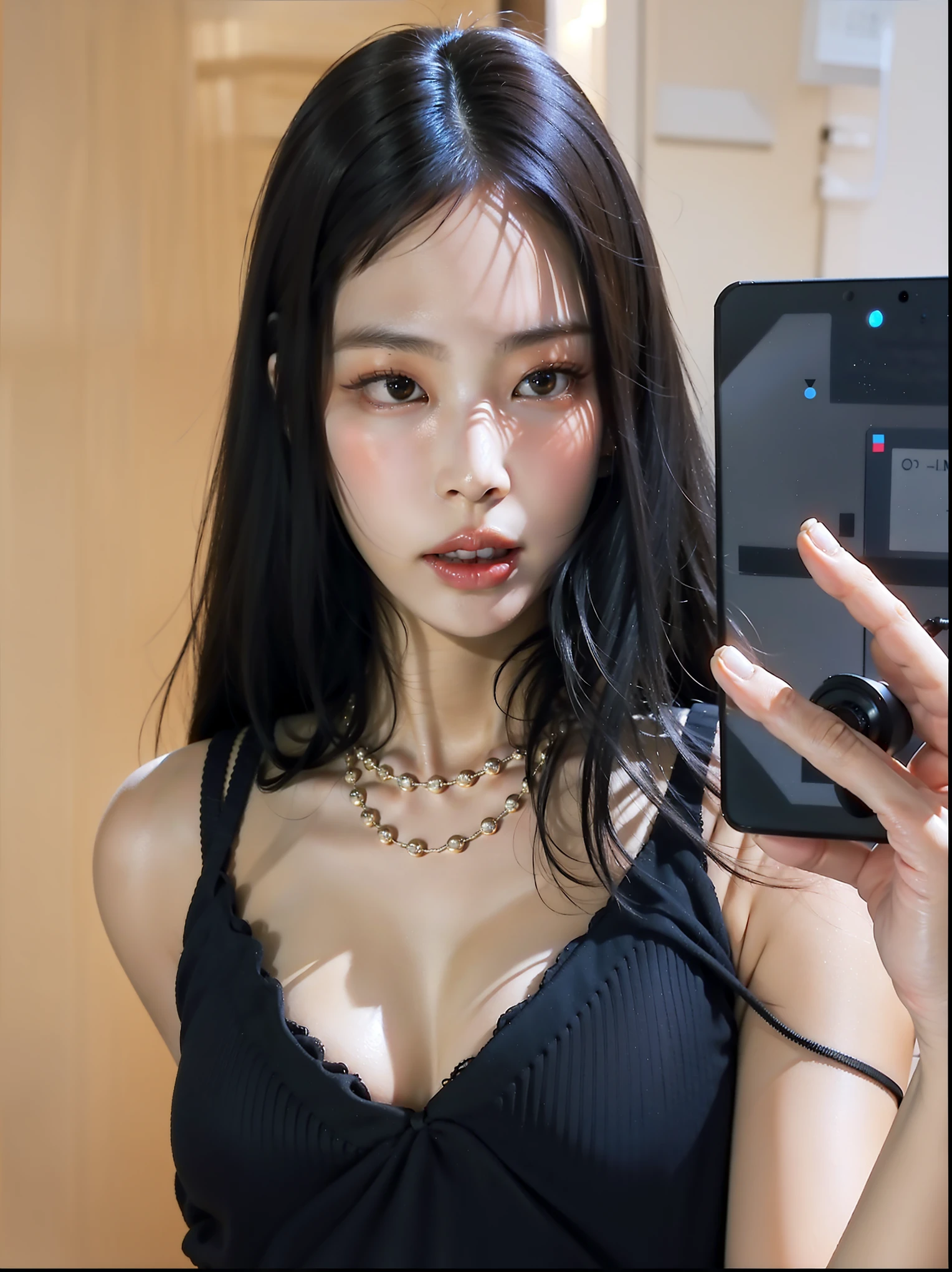 Araffe Asian woman with black bra taking a selfie, Fotografia selfie 8k, linda jovem coreana, beautiful chinese model, linda mulher sul-coreana, Bokeh Artgerm 8K, linda jovem coreana, 2 modelo feminino de 4 anos,  coreana, female korean idol portrait, young lovely korean face, look sexy at the camera