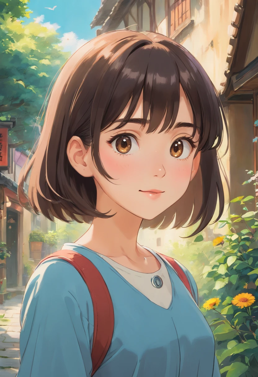 (highest quality,4k,8K,High resolution,masterpiece:1.2),Super detailed,(realistic,photorealistic,photo-realistic:1.37),portrait,girl-18,detailed and beautiful eyes,beautiful detailed lips,highly detailed eyes and face,long black straight hair with bangs,cute smile,brown eyes,smooth and glowing skin,brown background,Illuminated by soft natural light,dreamy atmosphere,Bright colors,fine brush strokes,perfect attention to detail,Perfectly captures the beauty and youth of the girl