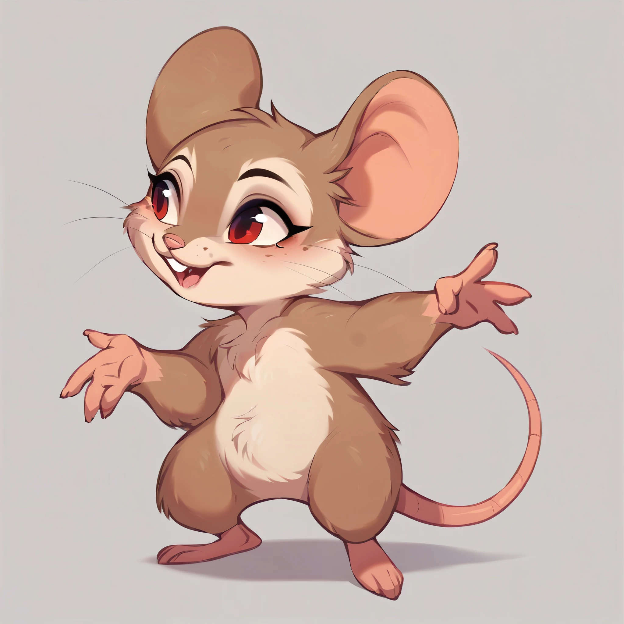 score_9, score_8_up, score_7_up, score_6_up, score_5_up, score_4_up, show accurate, full body, hungry body, simple background, (solo), (semi anthro), mouse, female mouse, standing, (light brown dull fur), red eyes, 