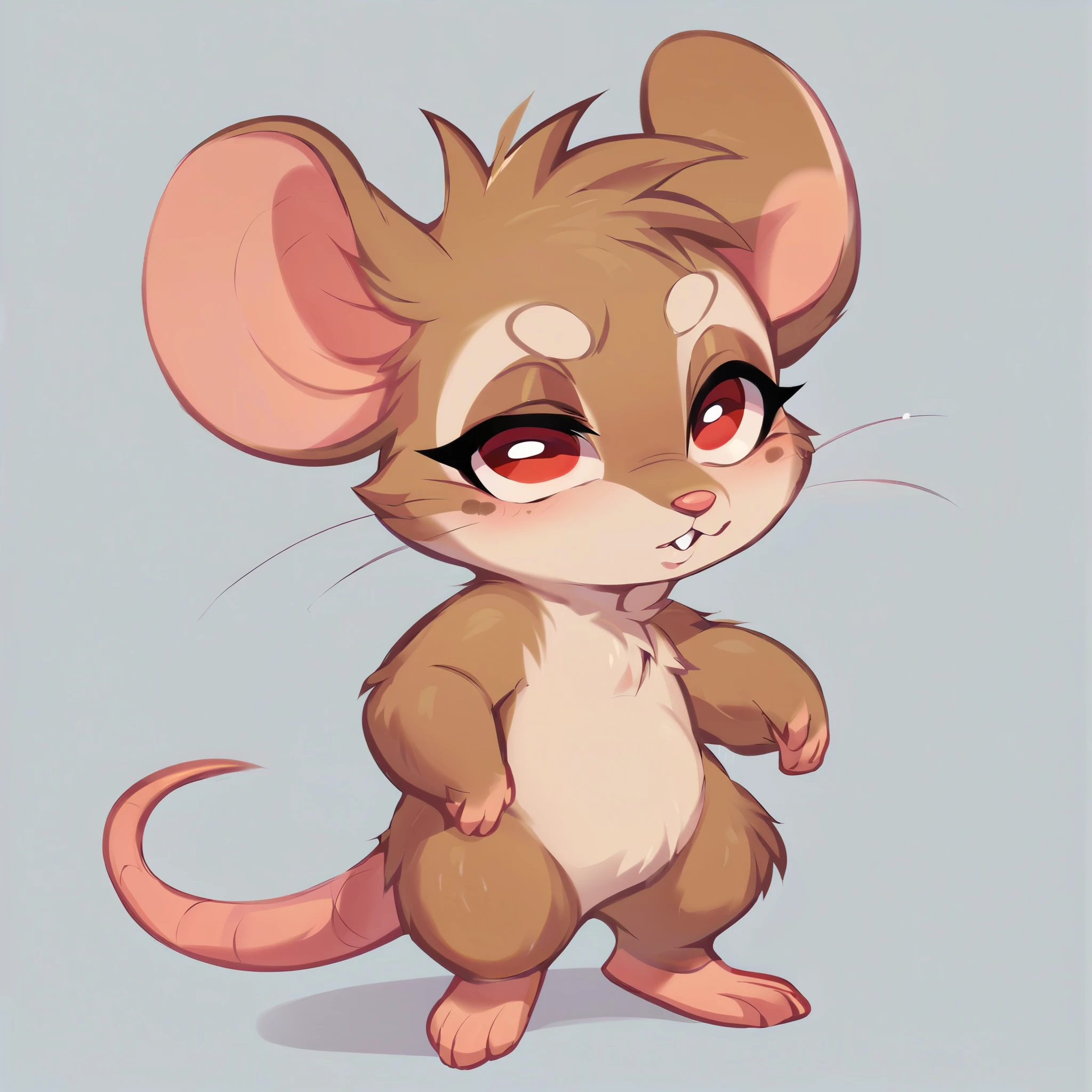 score_9, score_8_up, score_7_up, score_6_up, score_5_up, score_4_up, show accurate, full body, hungry body, simple background, (solo), (semi anthro), mouse, female mouse, standing, (light brown dull fur), red eyes, 