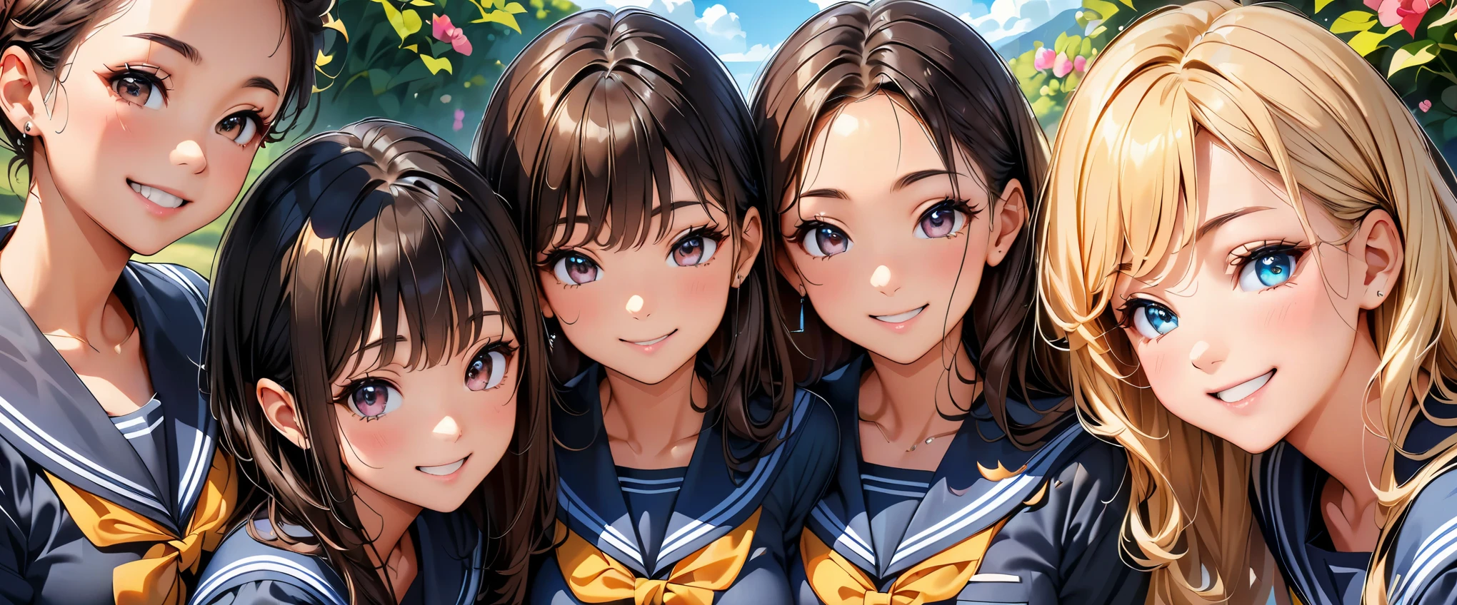 (highest quality, 4k, High resolution, masterpiece:1.2), Super detailed, one person, woman, (JK, , sailor suit, pleated skirt, striped pants), water reflection, grace, graceな動き, Sunset colors, fantastic atmosphere, blown by the wind,  hips, beautiful detailed eyes, beautiful detailed lips, long eyelashes, Bright colors, soft and warm color palette, fantastic lighting, blurred background, graceな動き,