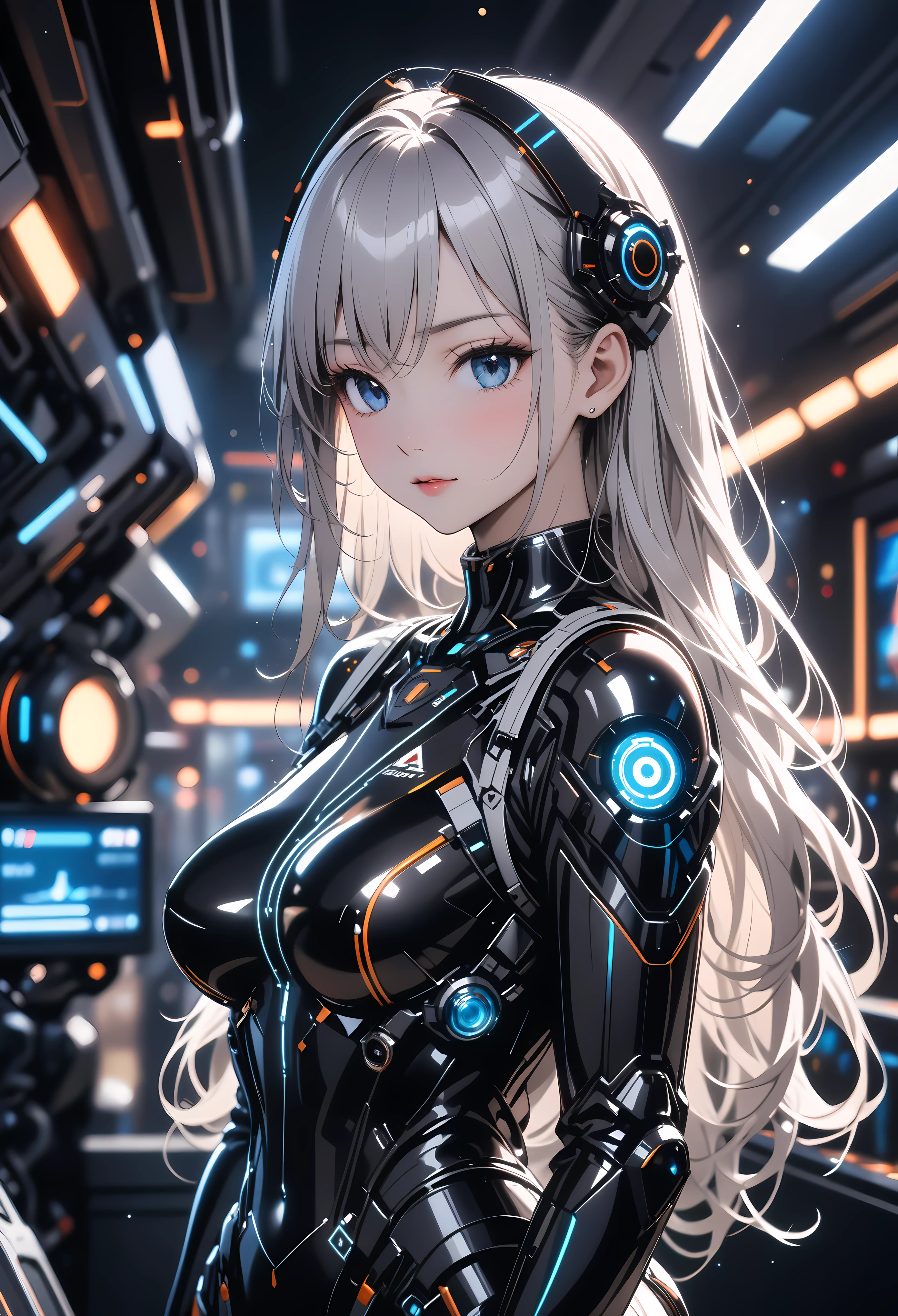 (masterpiece:1.2),(best quality:1.2),intricate details, , newest, ai-generated, dark theme, depth of field, bokeh, volumetric light,
1 soldier women, white long hair, futuristic space ship as background, wearing futuristic exoskeleton, futuristic instrumentation, embossing decoration on body, deep black trim on exoskeleton ,focus on upper body ,(sexy)