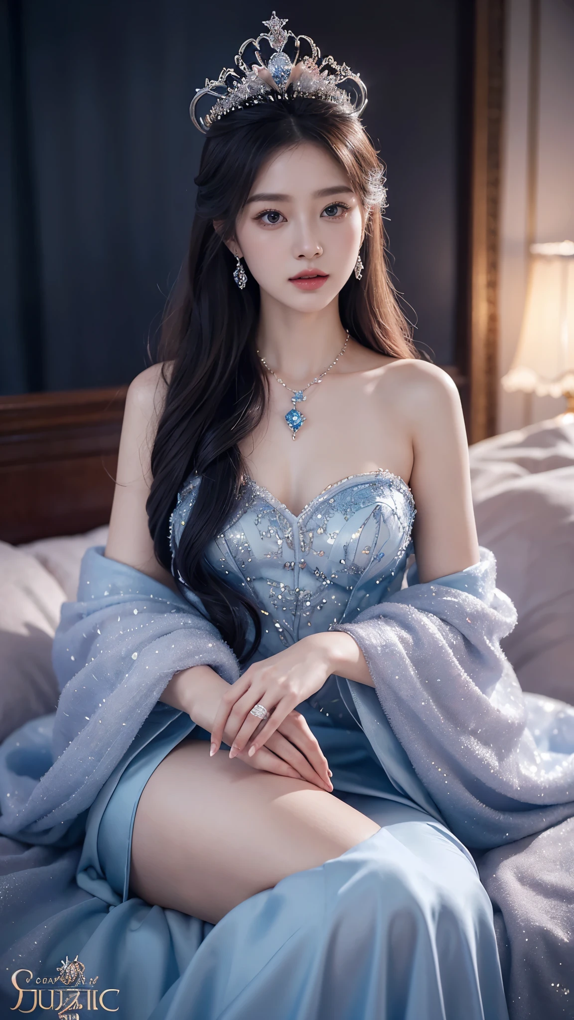 There was a woman in a Rose Colour dress,Wearing a necklace,((a beautiful fantasy empress).inspired by Sim Sa-jeong,Azure.detailed hairs,winter princess,LCE Princess,Guvez-Steville artwork,8K)),fantasy aesthetic!.Guviz,Ice Queen,8k high-quality detailed art.