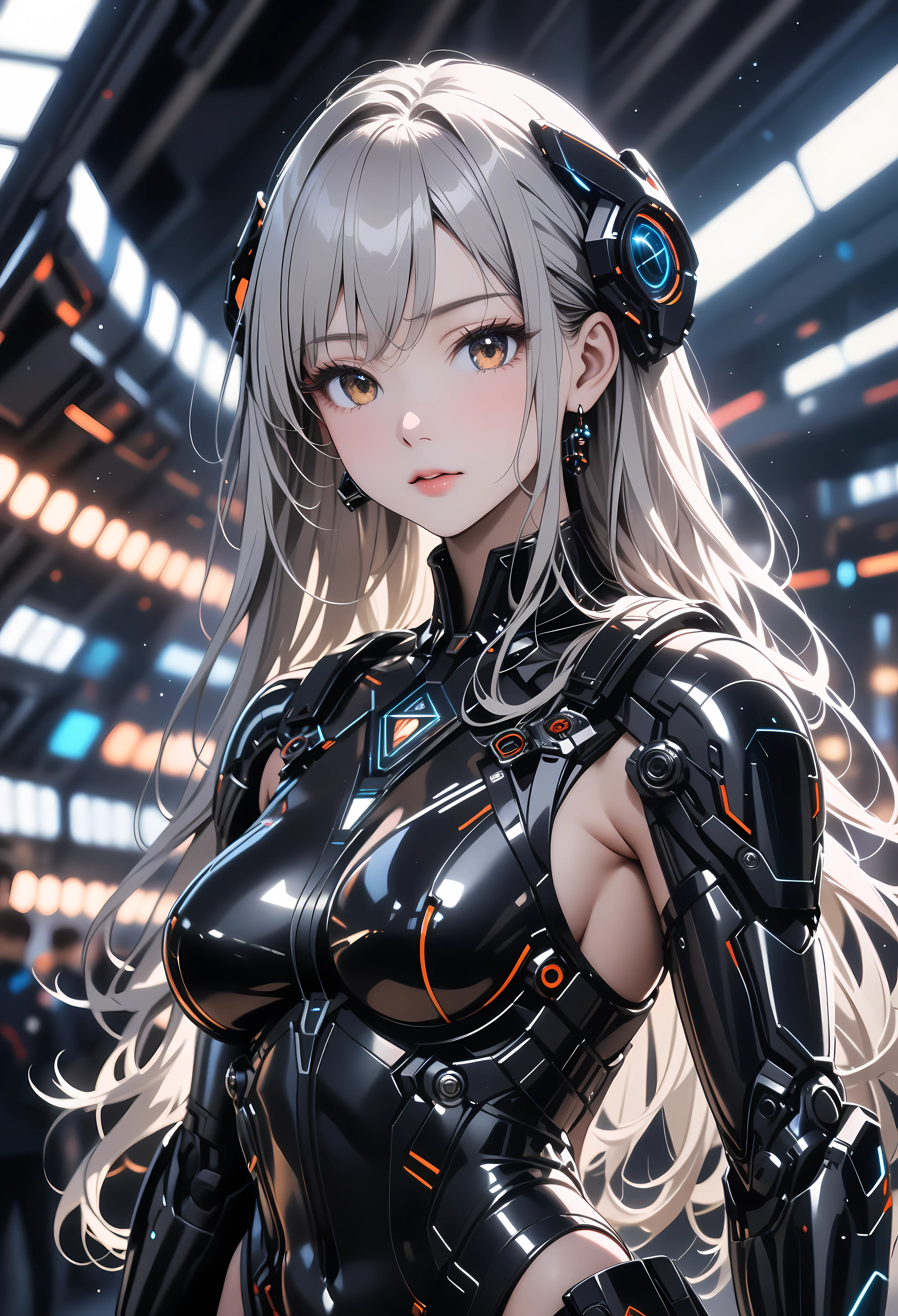 (masterpiece:1.2),(best quality:1.2),intricate details, , newest, ai-generated, dark theme, depth of field, bokeh, volumetric light,
1 soldier women, white long hair, futuristic space ship as background, wearing futuristic exoskeleton, futuristic instrumentation, embossing decoration on body, deep black trim on exoskeleton ,focus on upper body ,(sexy)
