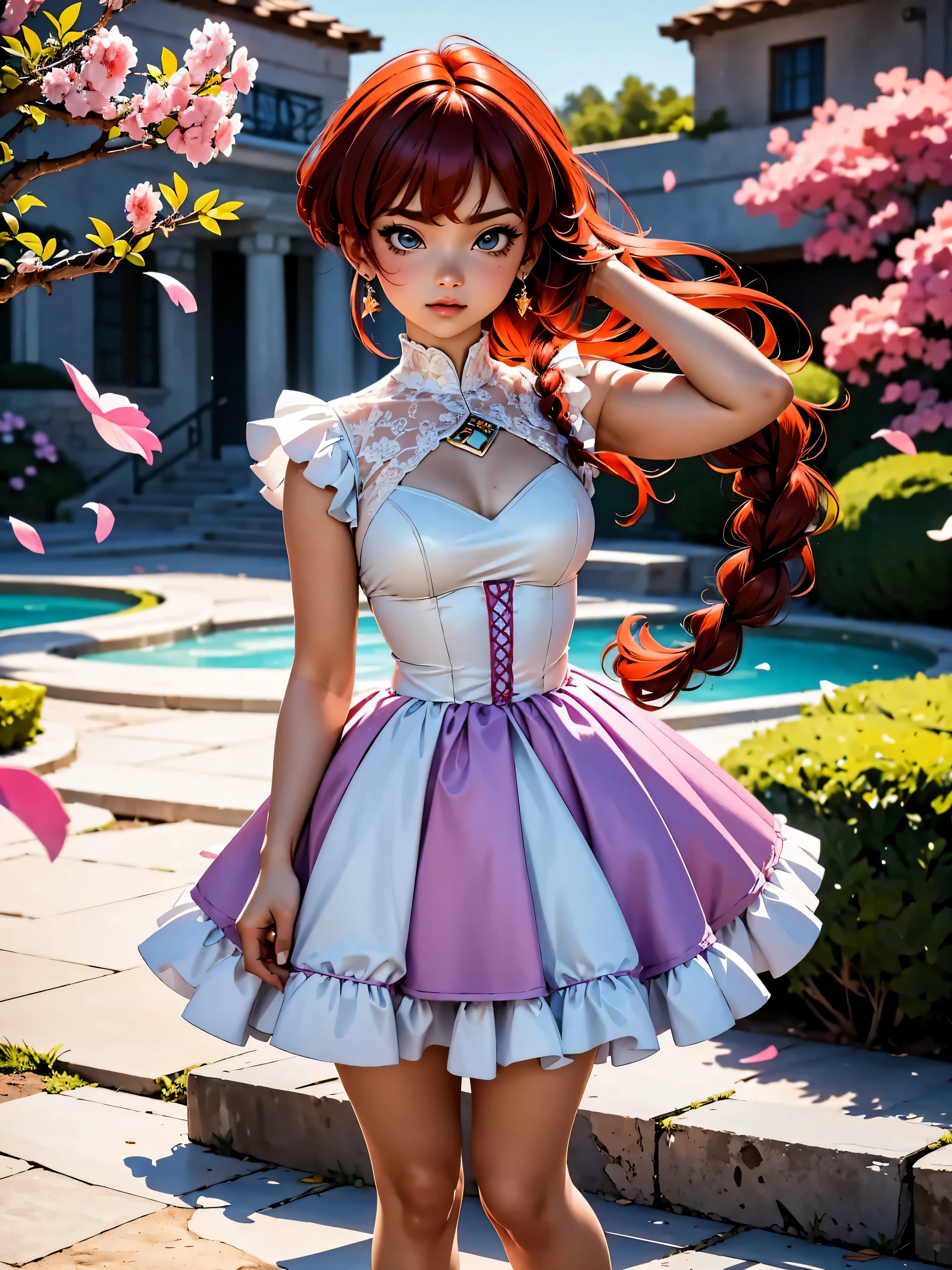 ((best quality)), ((highly detailed)), masterpiece, (detailed eyes, deep eyes), (1girl), dynamic angle, cowboy shot, mlppinkiepie, smile, looking at viewer, ((big curly hair)), bright pink hair ((blue eyes)), naked, slight smile (indoor, ),ballet studio, sexy ballerina, white ballet clothes, wide white tutu, choker, flashing breasts, exposed breasts, nipples, graceful pose, removing dress, undressing