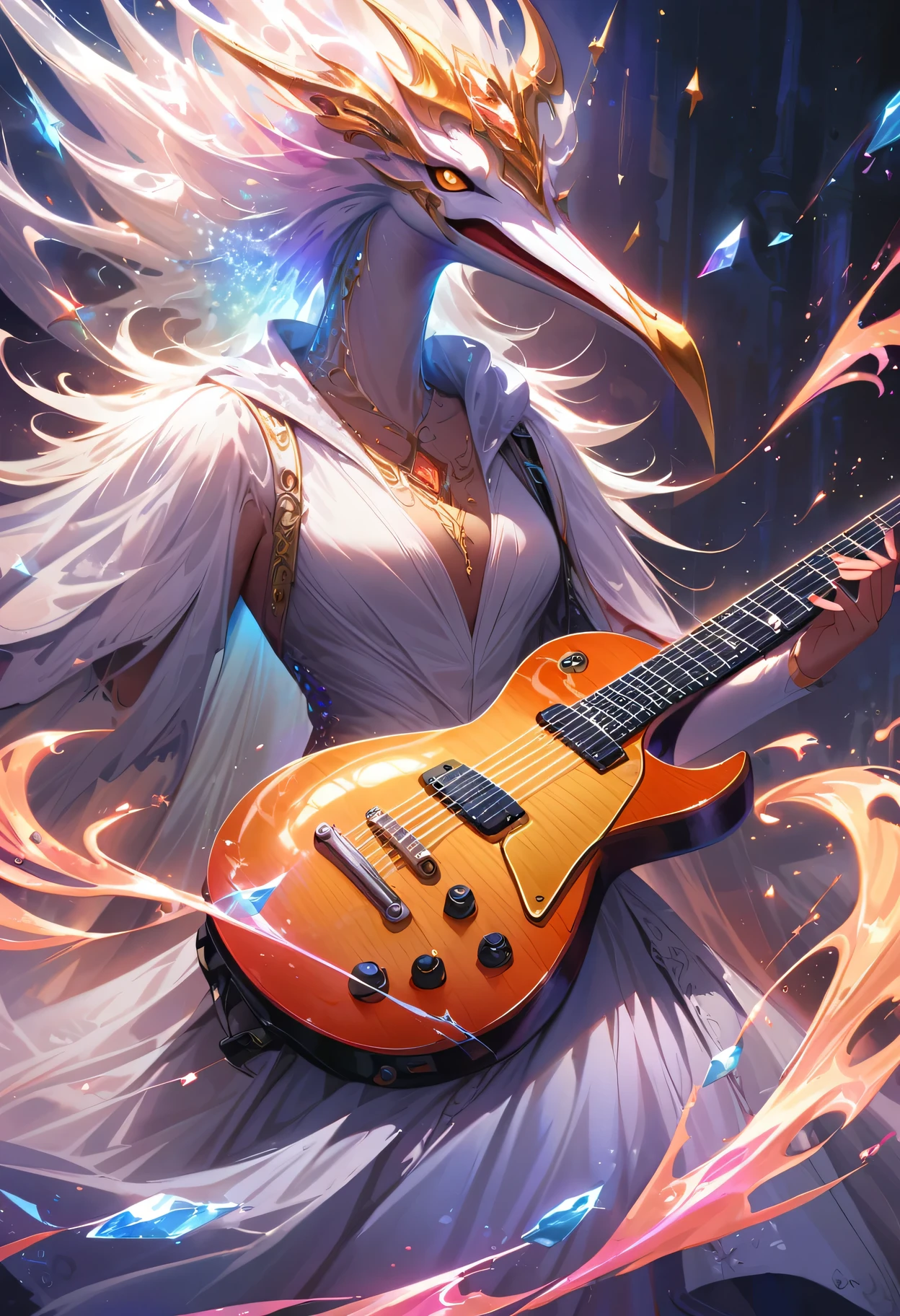 (highres,ultra-detailed,realistic:1.37),crystal,electric guitar(en),semi-transparent,carved Āsura,sharp strings,glowing,breathtaking details,long neck,captivating,Illusive reflections,powerful sound,shimmering surface,exquisite craftsmanship,ethereal,otherworldly presence,mesmerizing melodies,enchanted music,luminous vibrations,artistic mastery,illuminated stage,transcendent performance,harmonious alliance,spiritual resonance,epic solos,majestic aura,ethereal chords,celestial rhythms,energetic performance