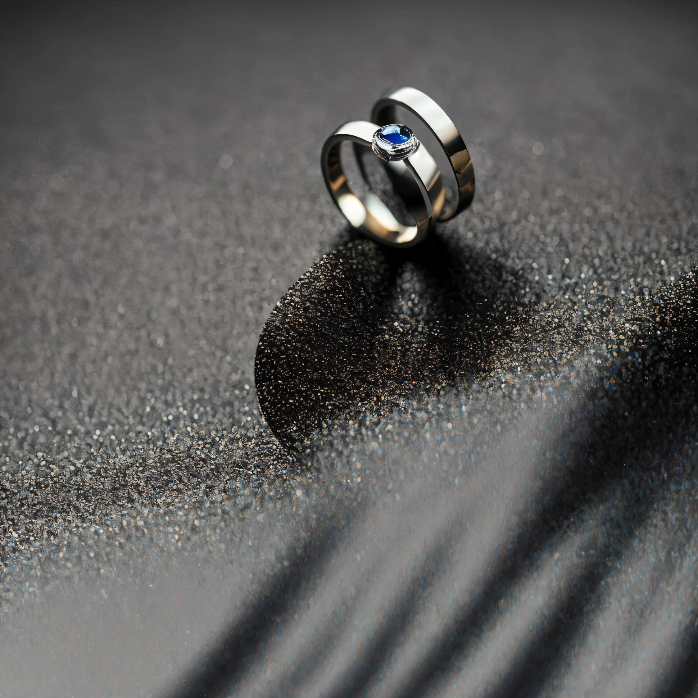 best quality, Ultra-high resolution, Background with a dark gradient, Artistic silver ring in the center of the background, The size is about 50x50