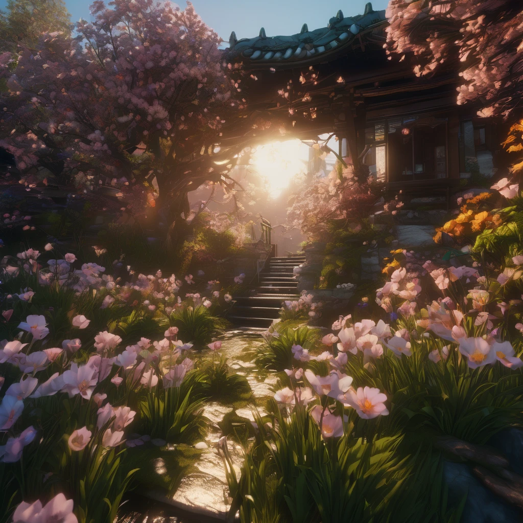 Spring Morning, aesthetic, snow melting away as spring beings with new flowers blooming, 3D Game Cinematic Feel, Epic 3D Videogame Graphics, Intricately Detailed, 8K Resolution, Dynamic Lighting, Unreal Engine 5, CryEngine, Trending on ArtStation, HDR, 3D Masterpiece, Unity Render, Perfect Composition