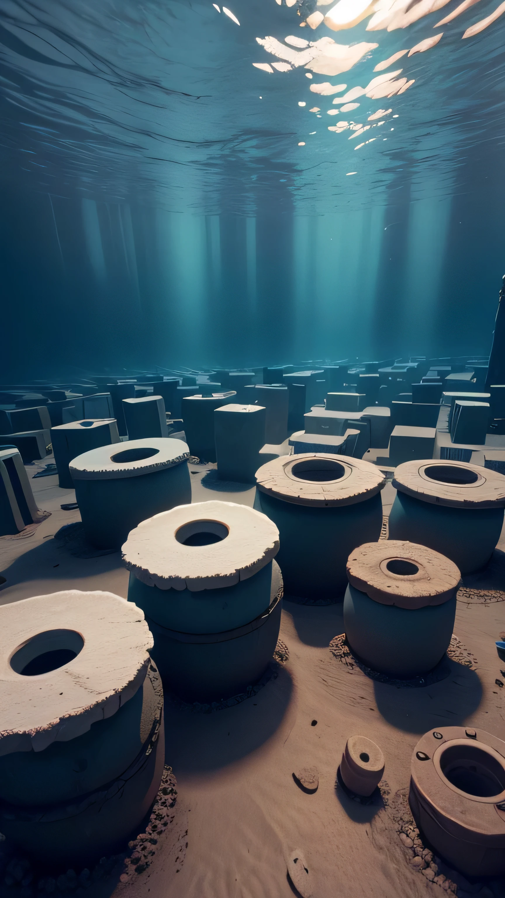 underwater ceramic artifacts, 8k, high resolution