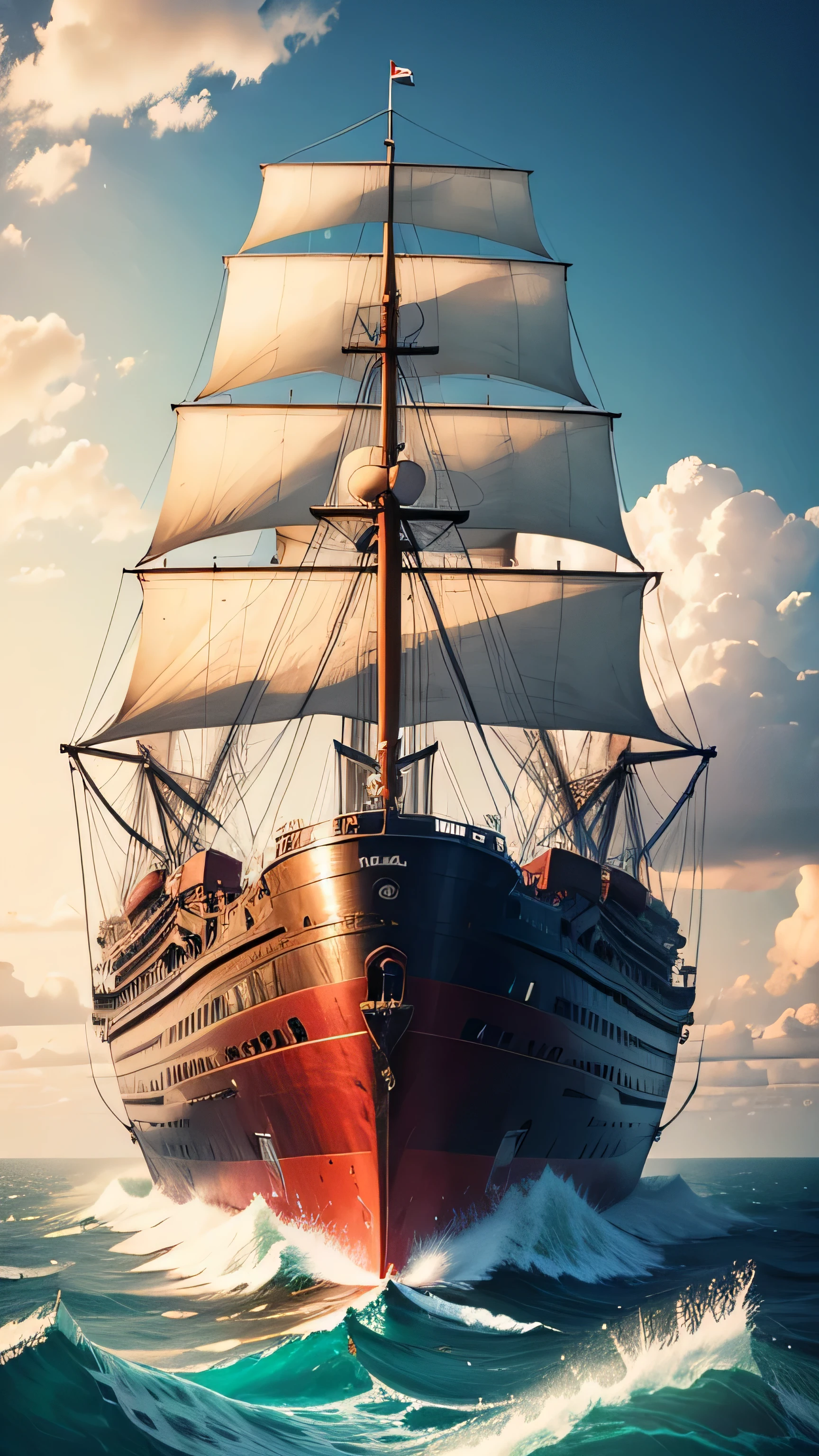 ancient merchant ships at sea, 8k, high resolution 