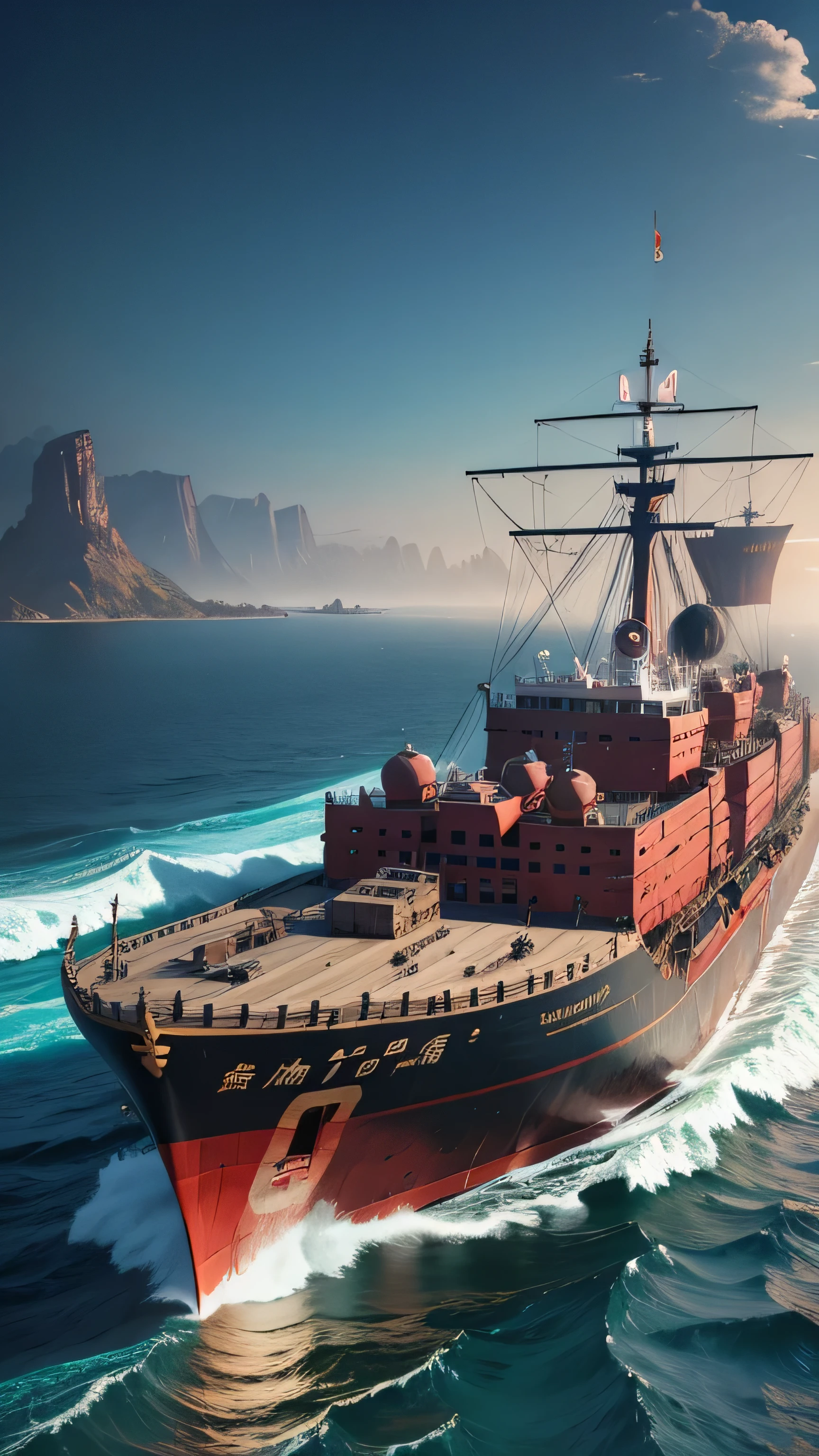 Chinese ancient merchant ships at sea, 8k, high resolution