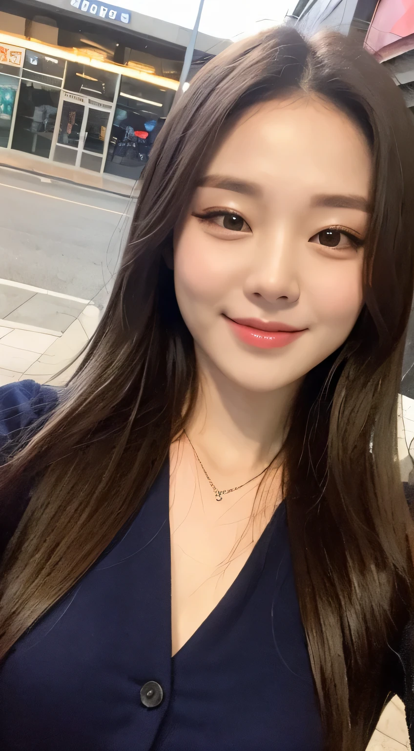 ((highest quality, 8K, masterpiece: 1.3)), 1 girl, smile, full body, slim face, Beautiful woman, (dark brown hair), super detailed face, fine eyes, double eyelid, blurred background, slim face, city, outside, street, sports
