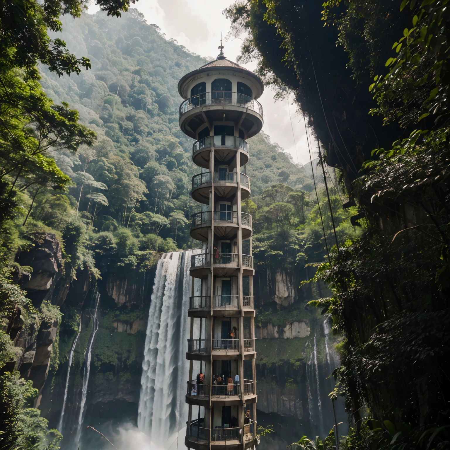 Observation tower at the waterfall in Brazil, which can be reached by cable car. This observation tower has a glass elevator.