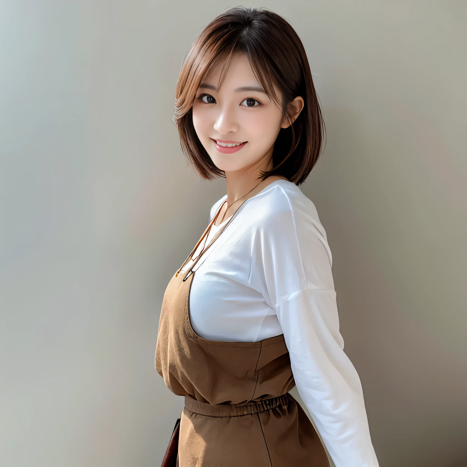 (highest quality、16k、masterpiece、realistic、Beautiful in every detail、ray tracing)、photograph、 beautiful japanese woman、25 year old female model、whole body、mask、 (detailed face、golden ratio of beauty)、gentle smile、brown hair、((medium bob hair))、wearing a skirt、white teeth
