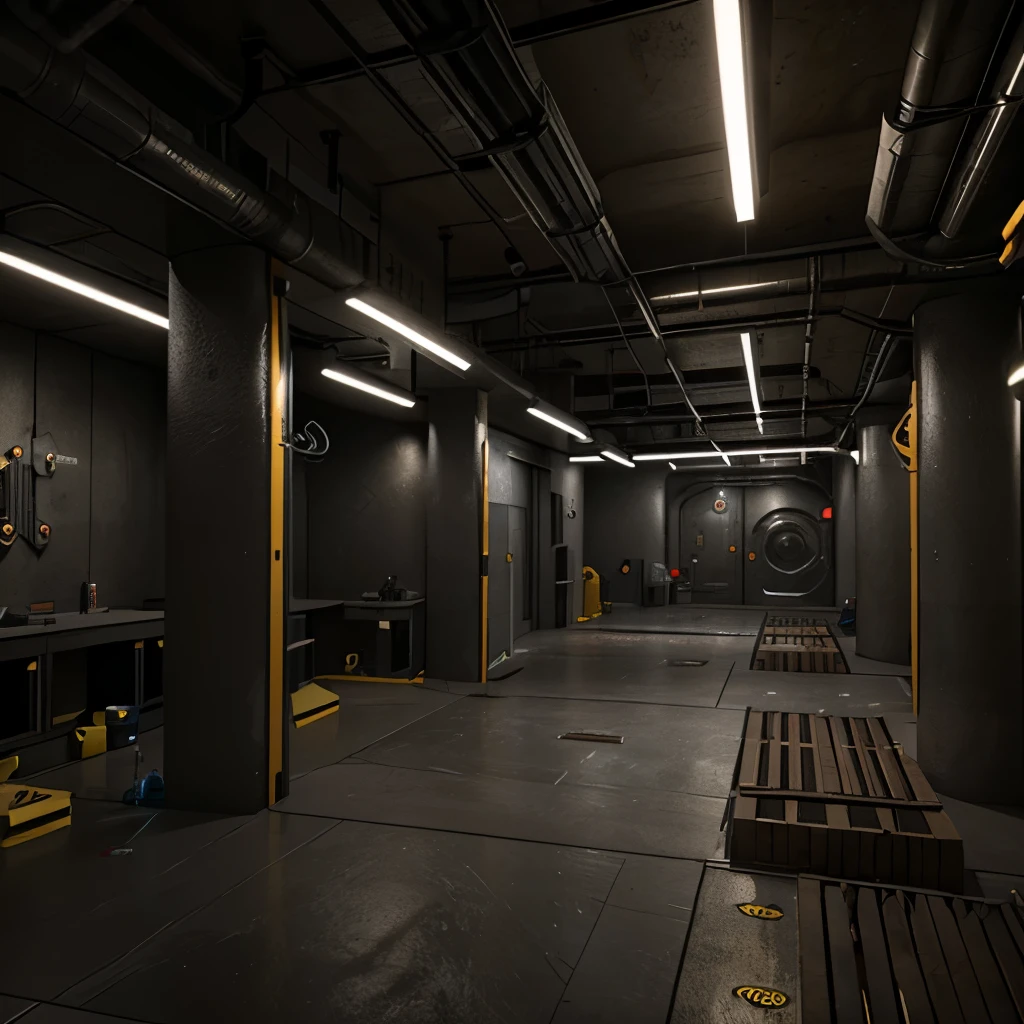 Act as an professional 3d environment designer and design a secret laboratory interior environment for a 3d game scene construct an underground laboratory hidden from the world, filled with high-tech equipment, mysterious experiments, and labyrinthine corridors.