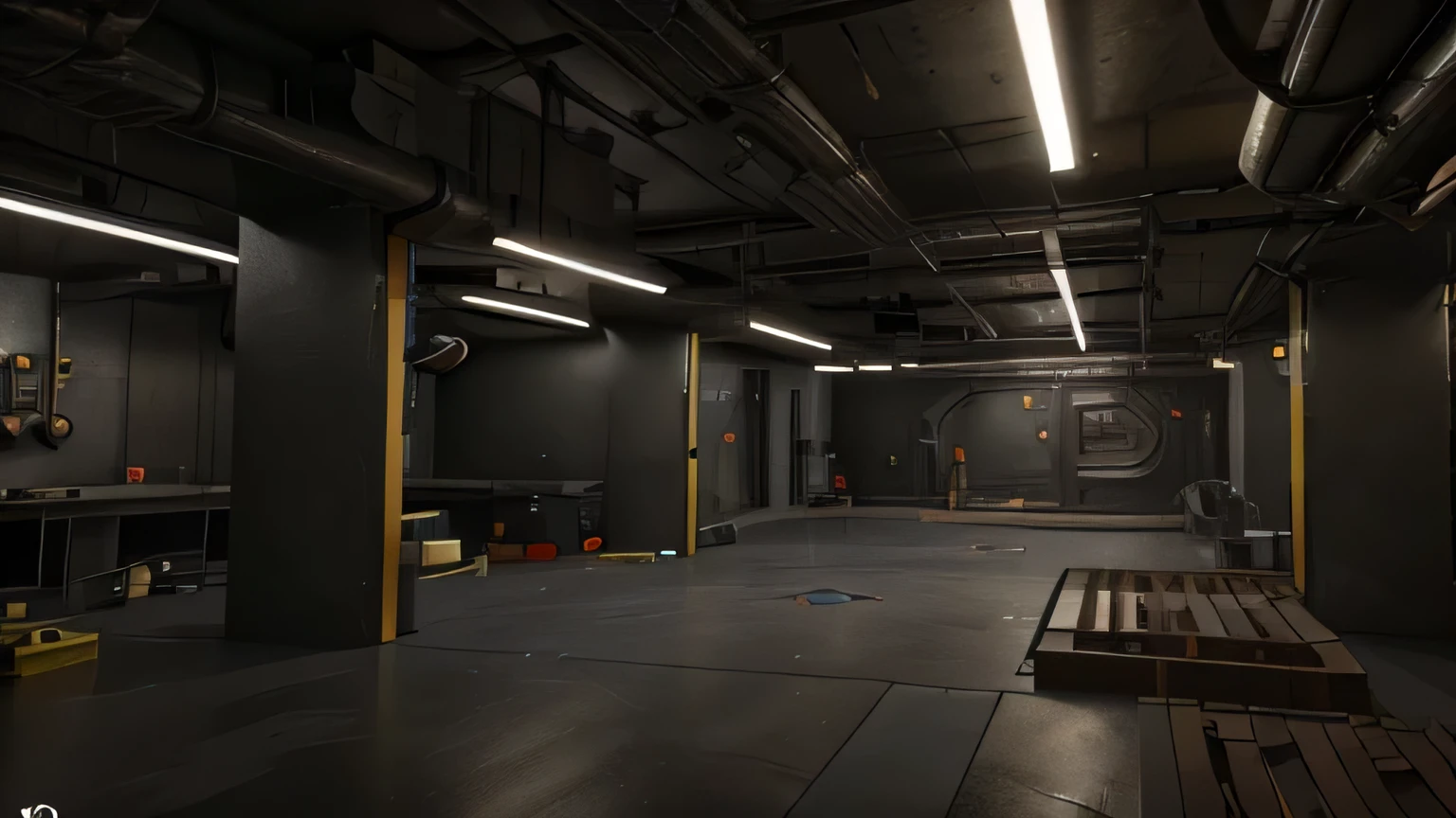 Act as an professional 3d environment designer and design a secret laboratory interior environment for a 3d game scene construct an underground laboratory hidden from the world, filled with high-tech equipment, mysterious experiments, and labyrinthine corridors.