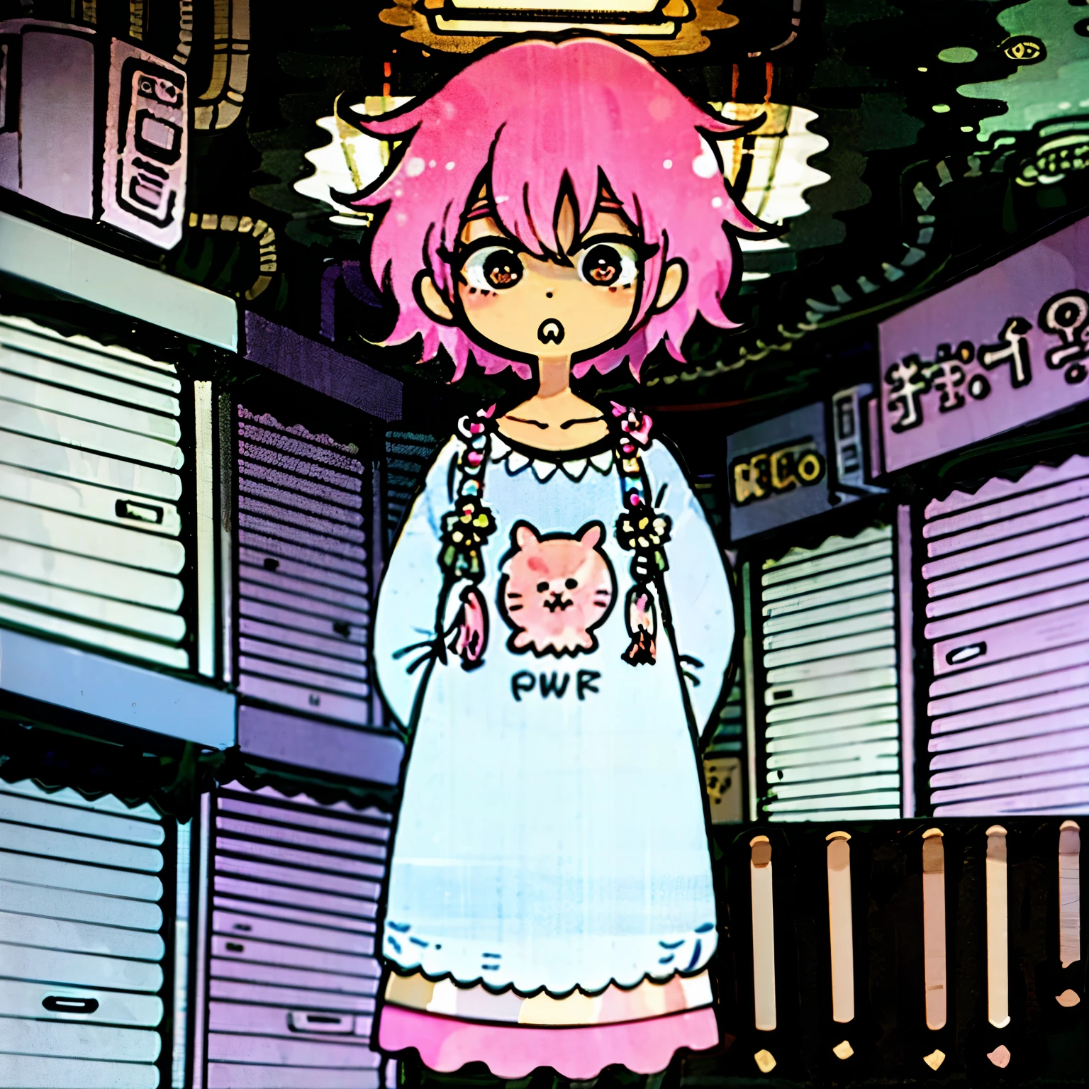 A very very cute  with a pink hair