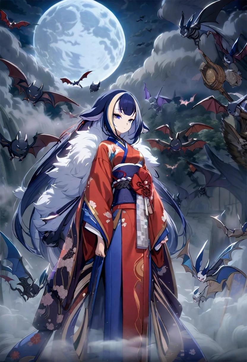 (((shylily))), ((Finest quality)),(超A high resolution),(ultra-detailliert),(Meticulous portrayal),((Best Anime)),(Finest works of art),Ultra-Precision Art,The art of astounding depiction,Beautiful fantasy art with intricate and detailed details, ((Fog:1.6)),((The moon through the clouds:1.4), (1 woman),Japanese dress,arachne,the bats,youkai,weird