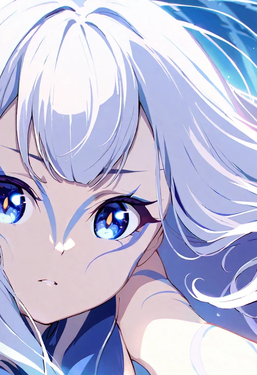 (((shylily))), Anime girl, two-dimensional, blue eyes, long white hair, fierce eyes