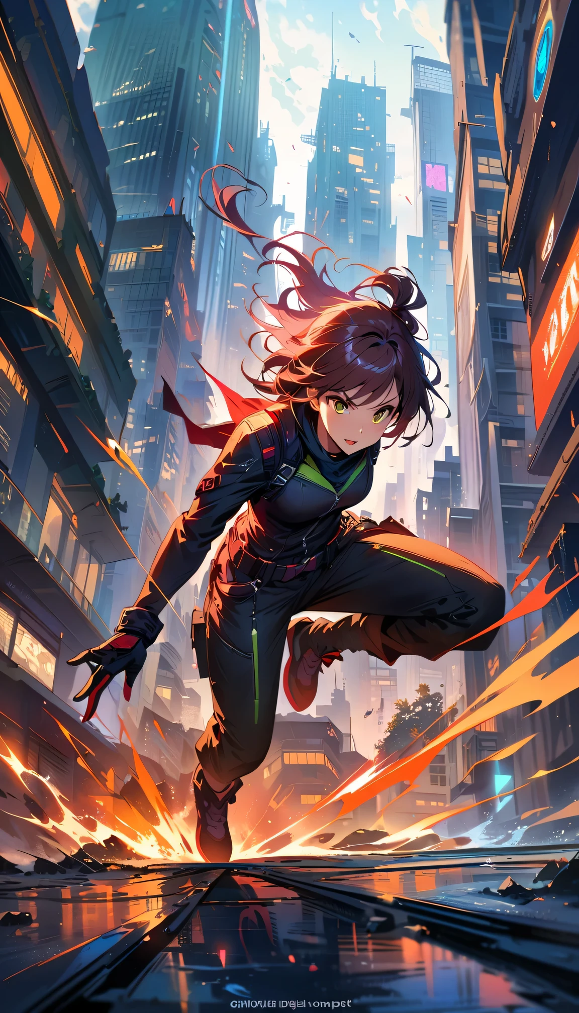 (a girl with) extremely detailed eyes and face, (two stylishly dressed girls), (medium: digital art), (highres, HDR), (dark and intense lighting), (fast-paced action), (assassination scene), (dramatic shadows and highlights), (sharp focus), (elegant and dynamic poses), (intense expression), (weapons and gadgets), (cityscape in the background), (rainy weather), (sleek and futuristic architecture), (tense atmosphere), (dynamic composition), (realistic and detailed textures), (vivid colors with a dark undertone), (cinematic feel), (concept artists), (action-packed thriller), (suspenseful), (mental and physical agility), (mysterious and stealthy), (intriguing storyline), (adrenaline-filled), (highly skilled assassins), (urban ninja aesthetics).