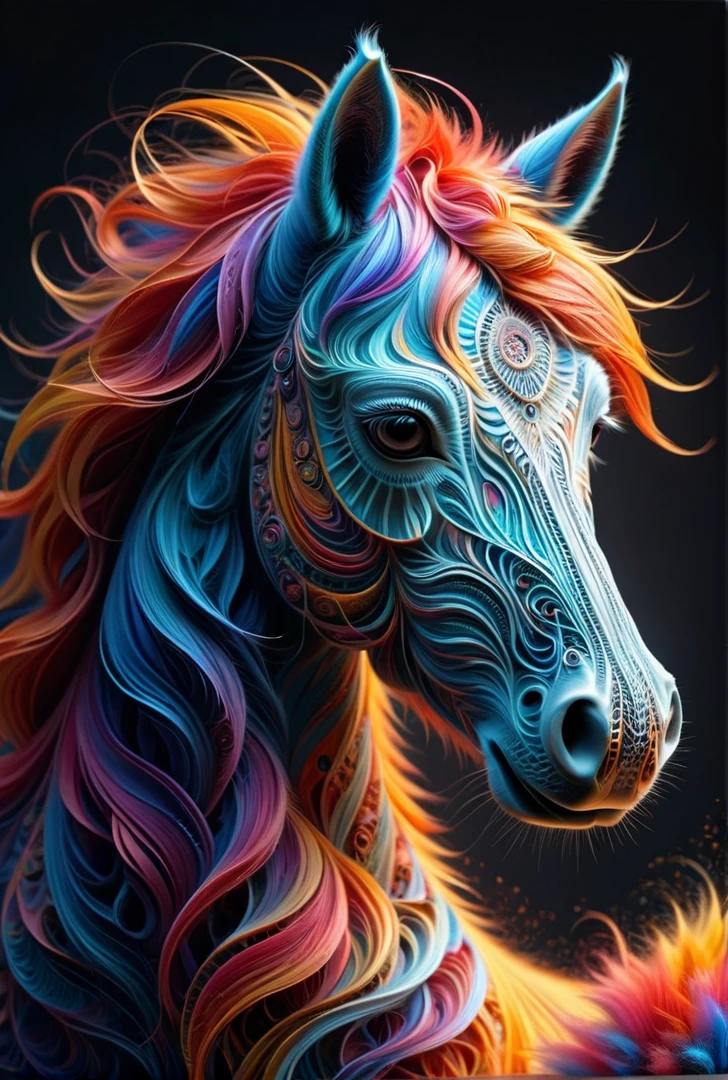 A cute colorful fluffy hourse, , 4K UHD, 8K UHD, High-definition, capturing made of ral-frctlgmtry, linquivera.