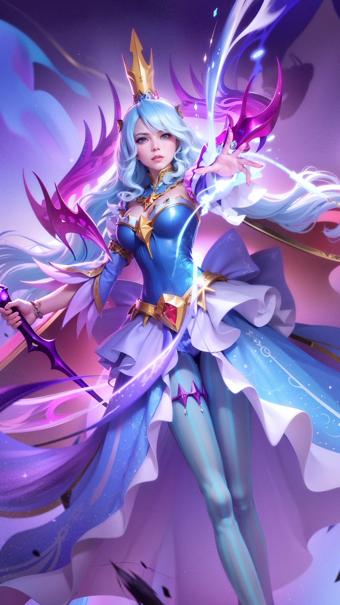a woman in a blue dress with a crown and a sword, beautiful celestial mage, mobile wallpaper, mystical atlantean valkyrie, astri lohne, seraphine ahri kda, extremely detailed artgerm, portrait knights of zodiac girl, style artgerm, ! dream artgerm, ig model | artgerm, astral fairy