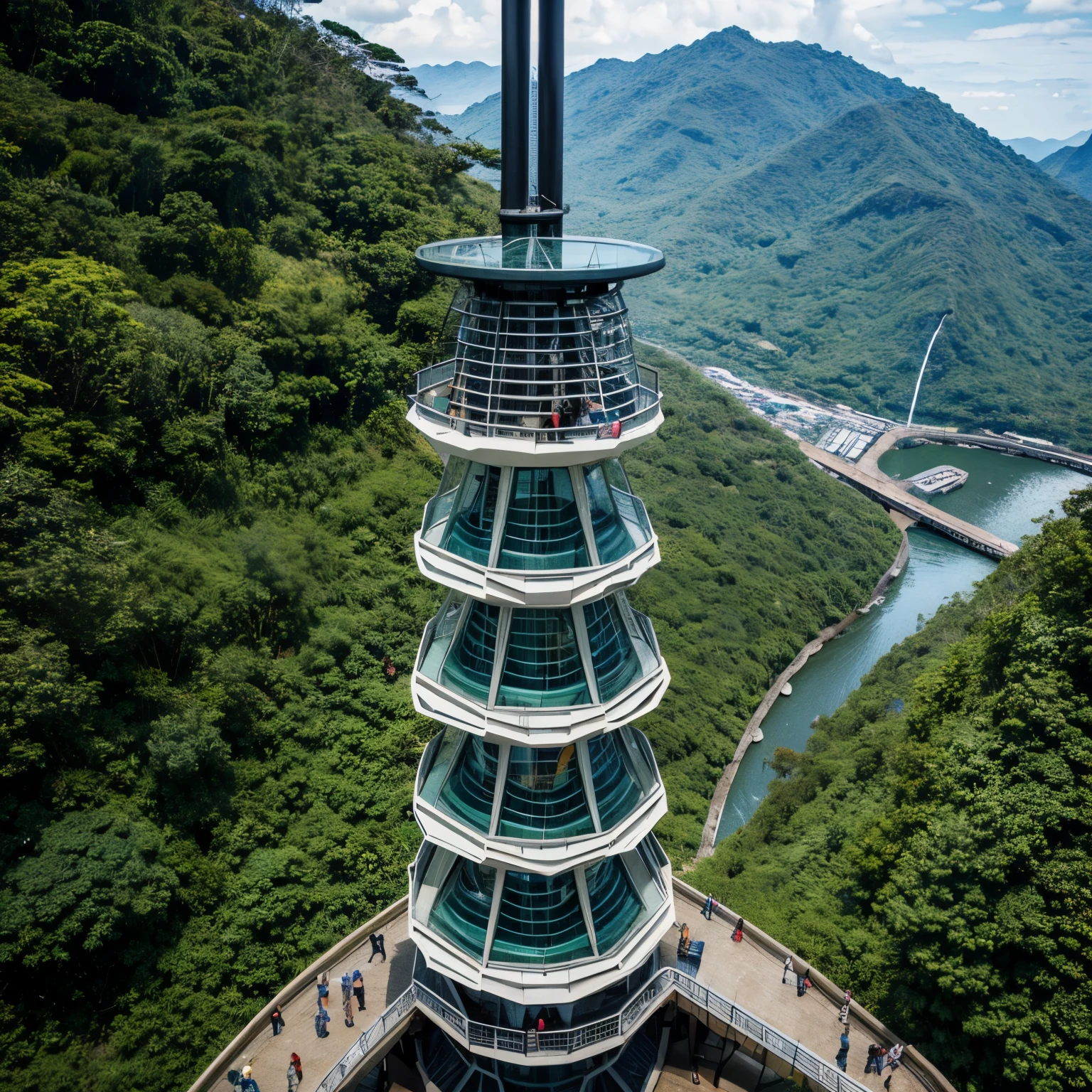 Observation tower at the waterfall in Brazil, which can be reached by cable car. This observation tower has a glass elevator.
