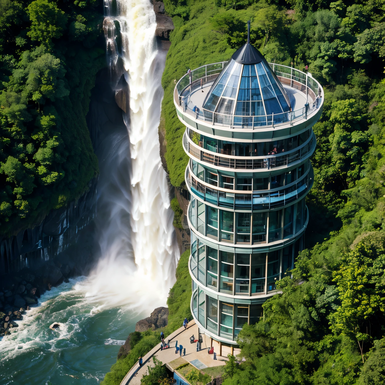 Observation tower at the waterfall in Brazil, which can be reached by cable car. This observation tower has a glass elevator.