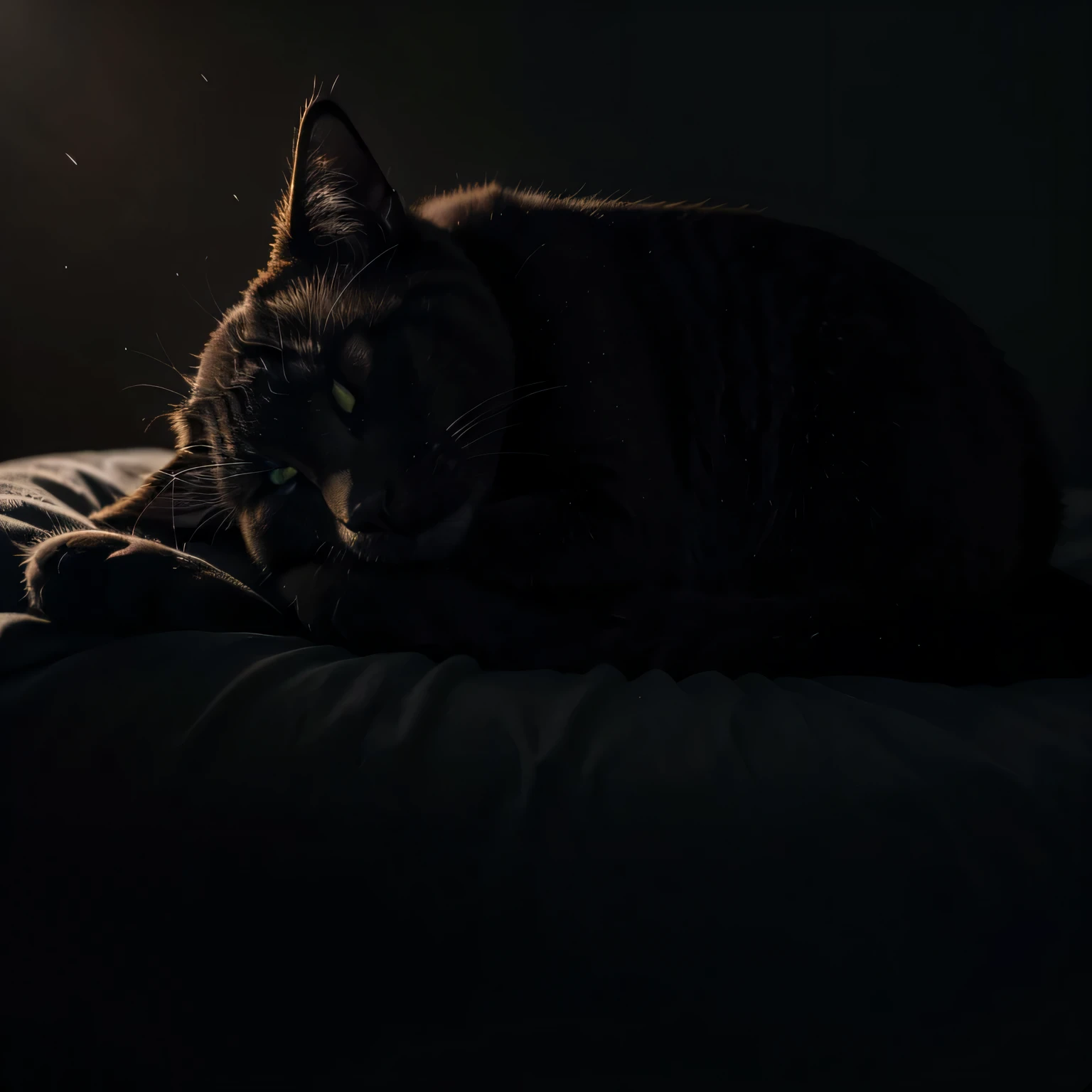 (best quality,highres:1.2),(realistic),(portrait),(dark lighting),black cat sleeping