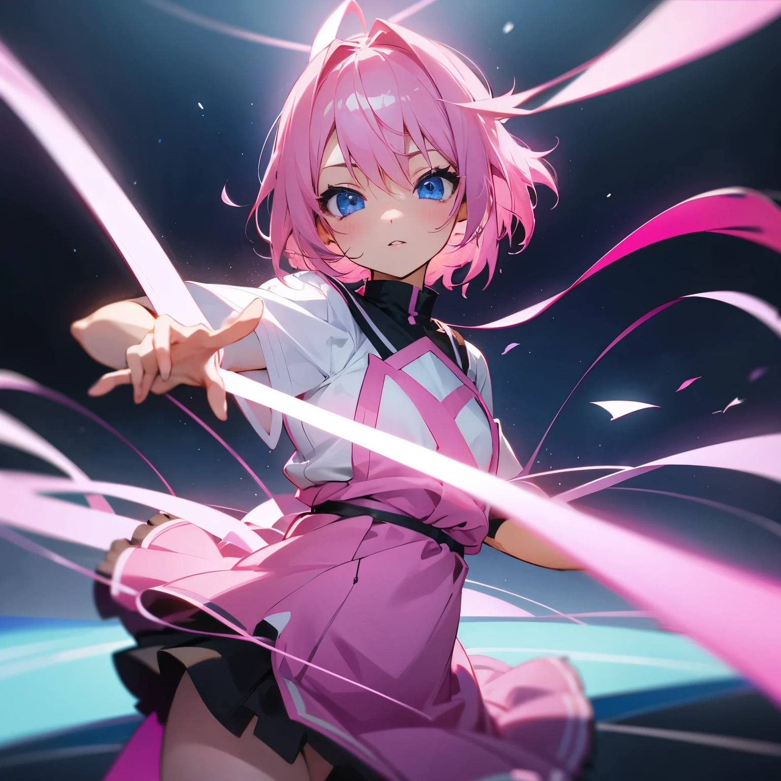 Pink haired blue eyes anime girl dancing