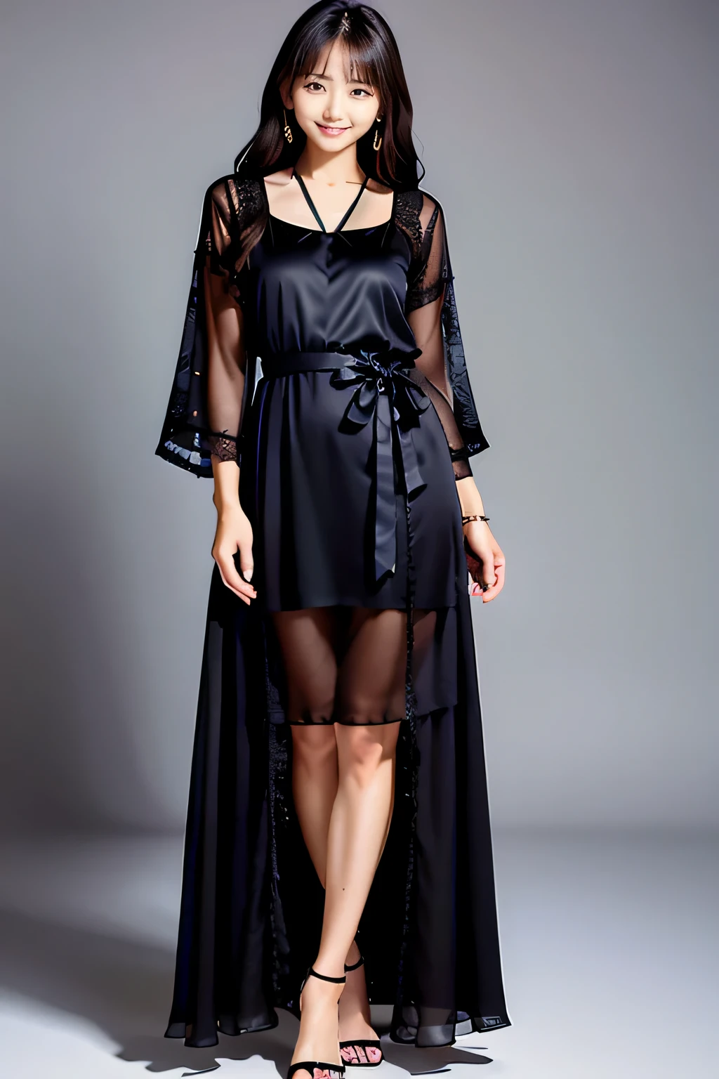 Woman in black dress posing for photo, plus size, black tunic, flowing robe, wearing black robe, wearing a black robe, dark flowing robe, black robe, flowing robe, evening formal robe, flowing dress, wearing a long flowing robe, thin black robe, black robe, robe, long tunic, flowing magical robe, flowing black gown, high quality photos